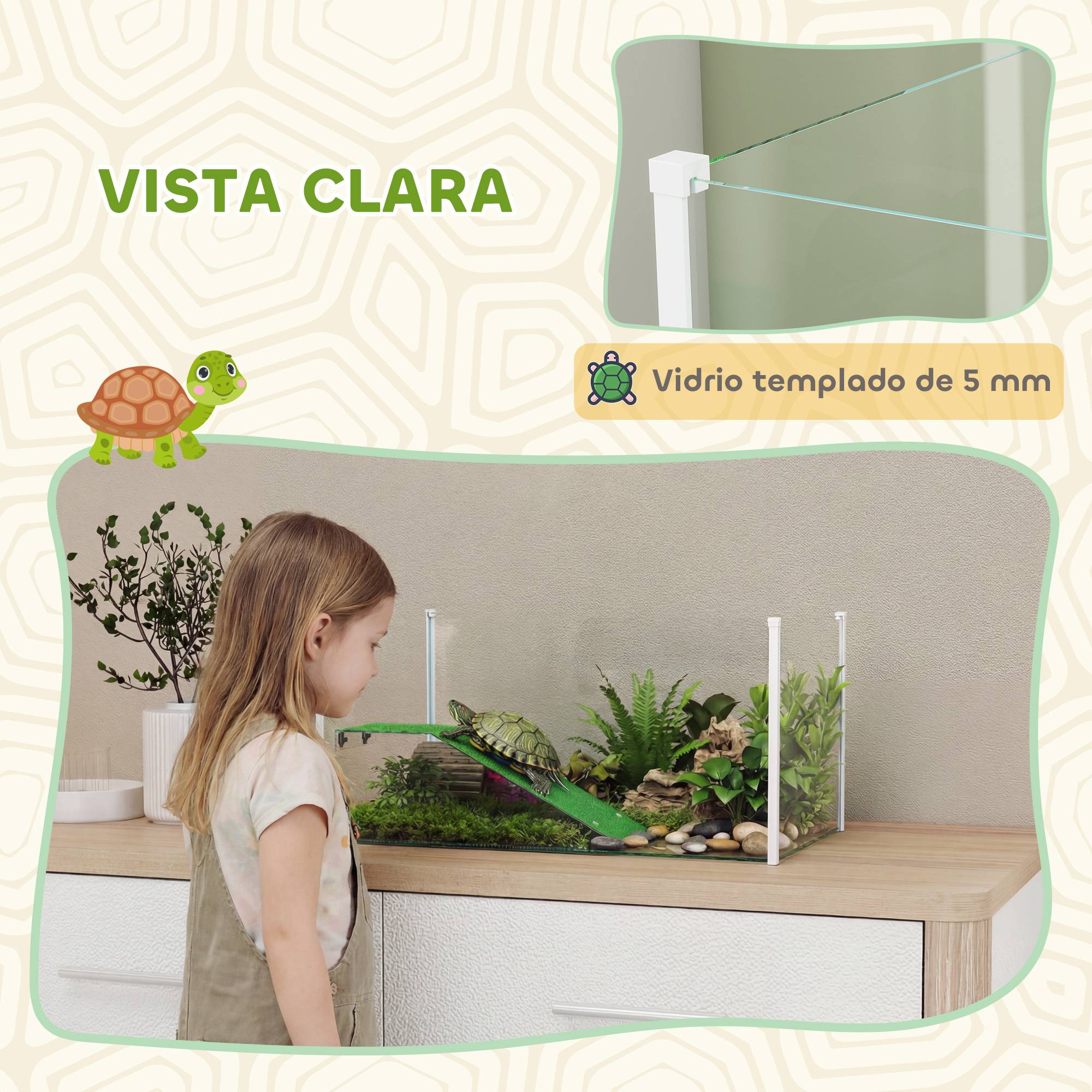 Aquarium pour tortues, terrarium avec plateforme, rampe et vue panoramique 360°, 60x35x28 cm, blanc - Image 8