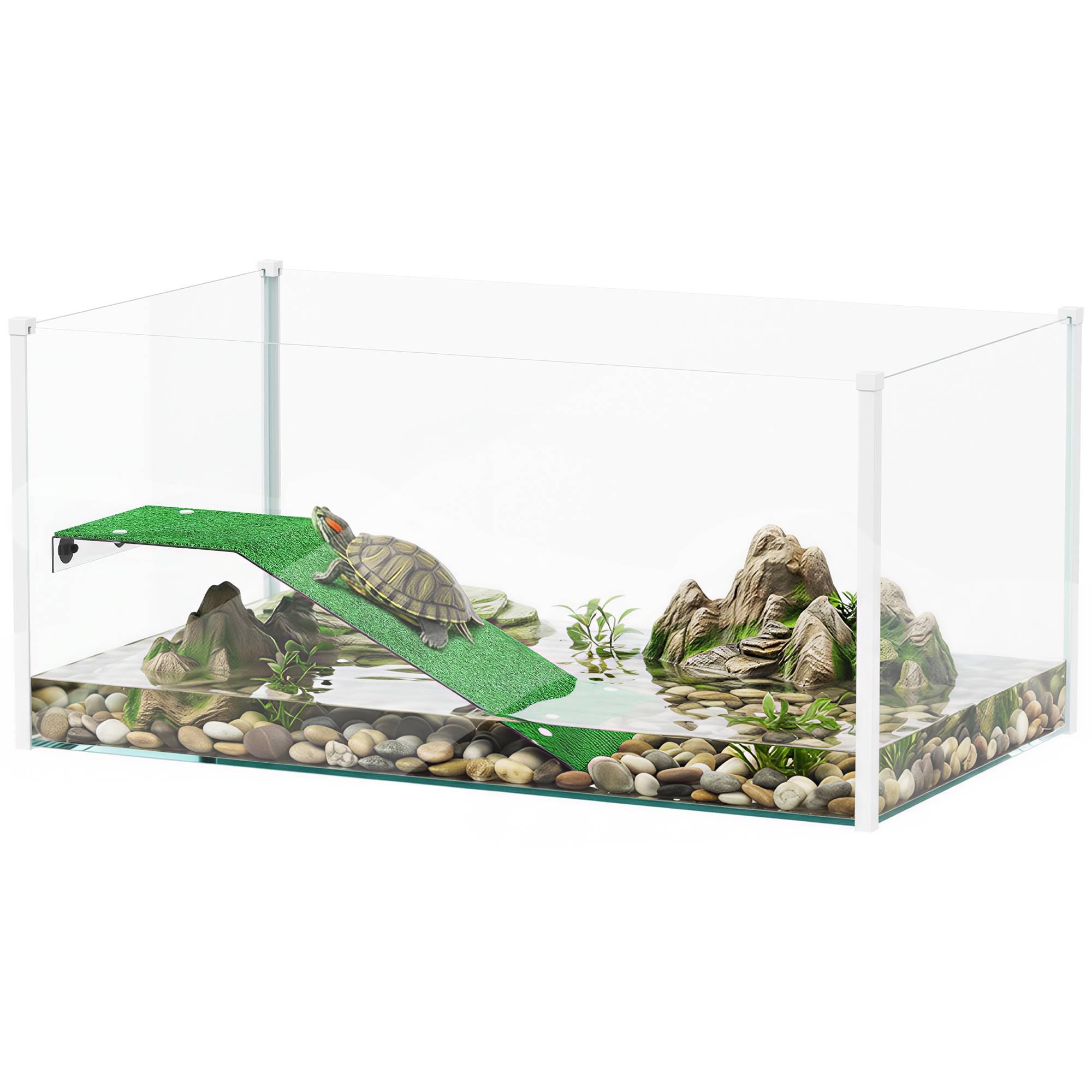Aquarium pour tortues, terrarium avec plateforme, rampe et vue panoramique 360°, 60x35x28 cm, blanc - Image 1