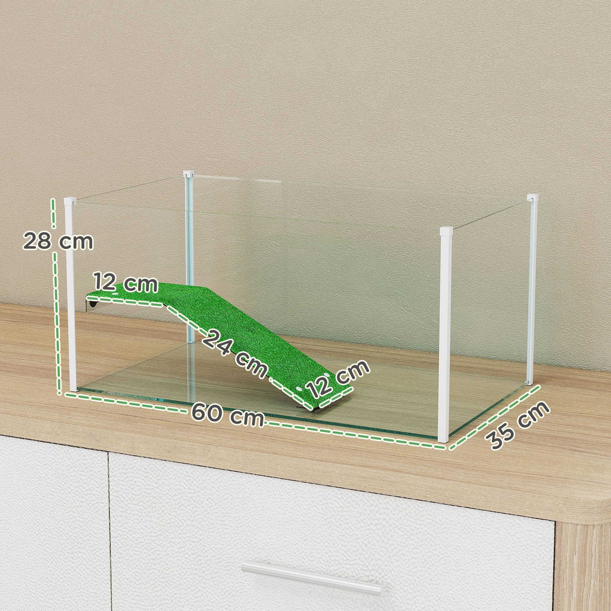 Aquarium pour tortues, terrarium avec plateforme, rampe et vue panoramique 360°, 60x35x28 cm, blanc - Image 5