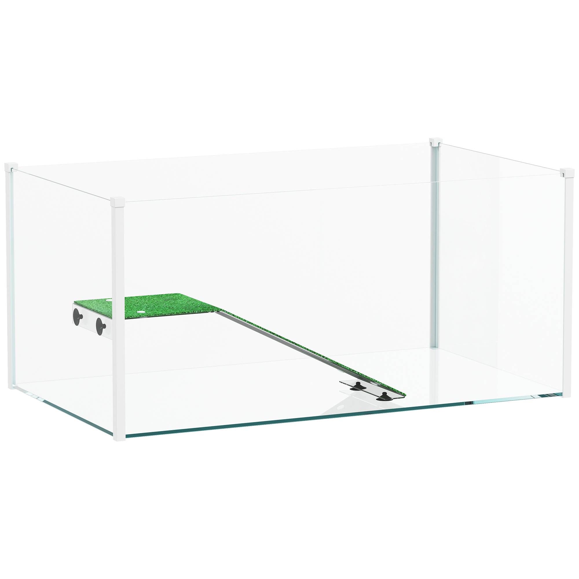 Aquarium pour tortues, terrarium avec plateforme, rampe et vue panoramique 360°, 60x35x28 cm, blanc - Image 2