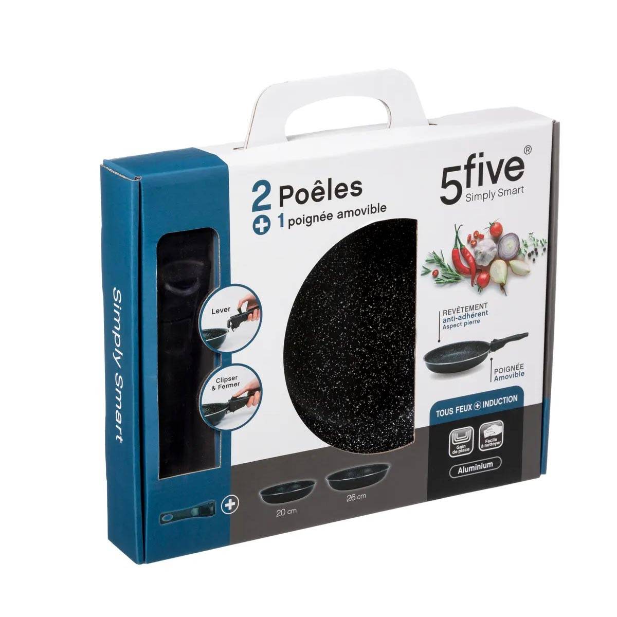 Set de 2 Poêles & 1 Poignée Amovible "Pierre" 26cm Noir - Image 4