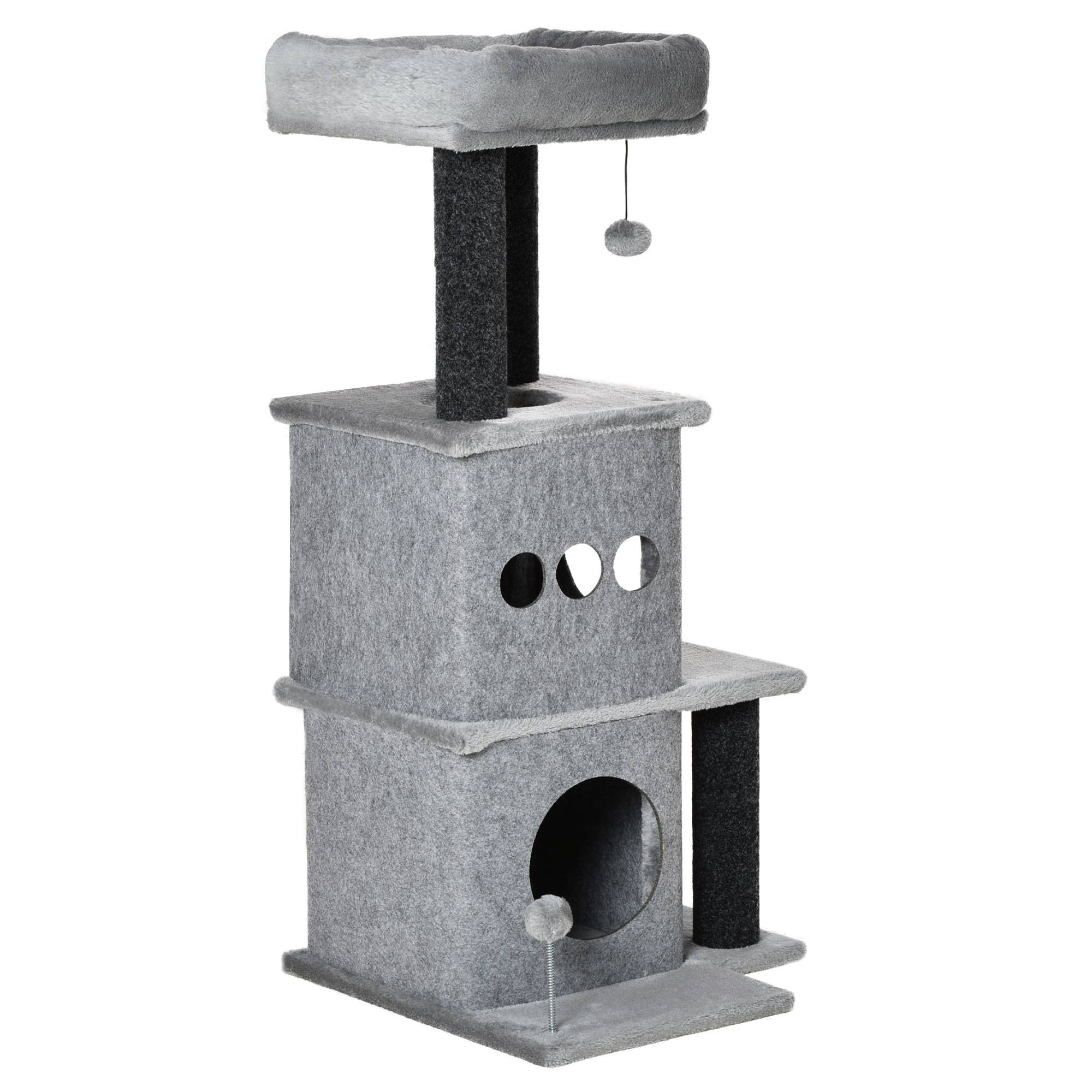 Sans Marque - Arbre à chats design,"Multi-activités, niches, plateformes, lit, boule feutre amovible, 48x48x100cm, gris" - Image 2