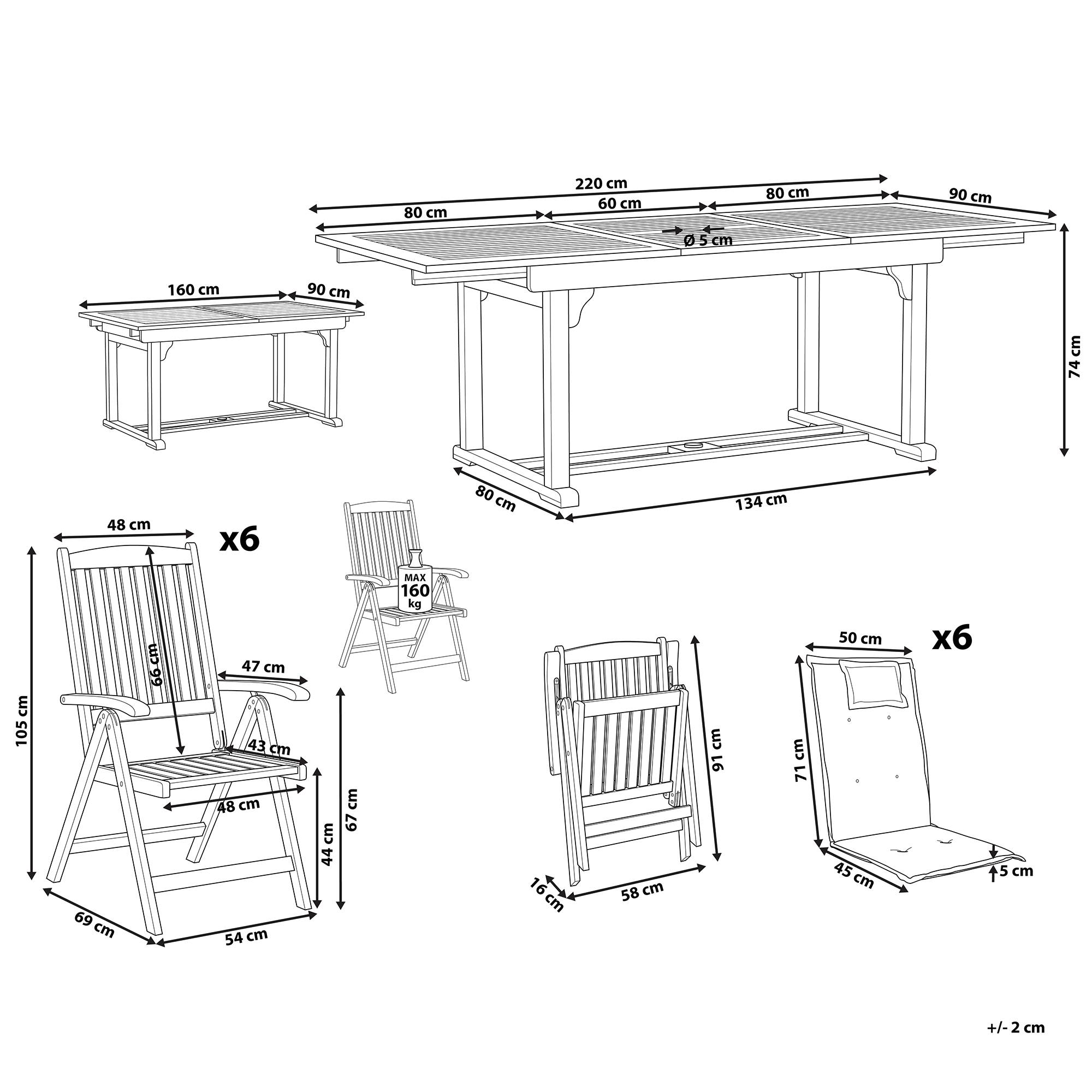 Beliani - Set de Jardin Salle à Manger Extérieure en Bois d\'Acacia Foncé Table Extensible et 6 Chaises Pliantes pour Style Rustique et Toscane - Image 3