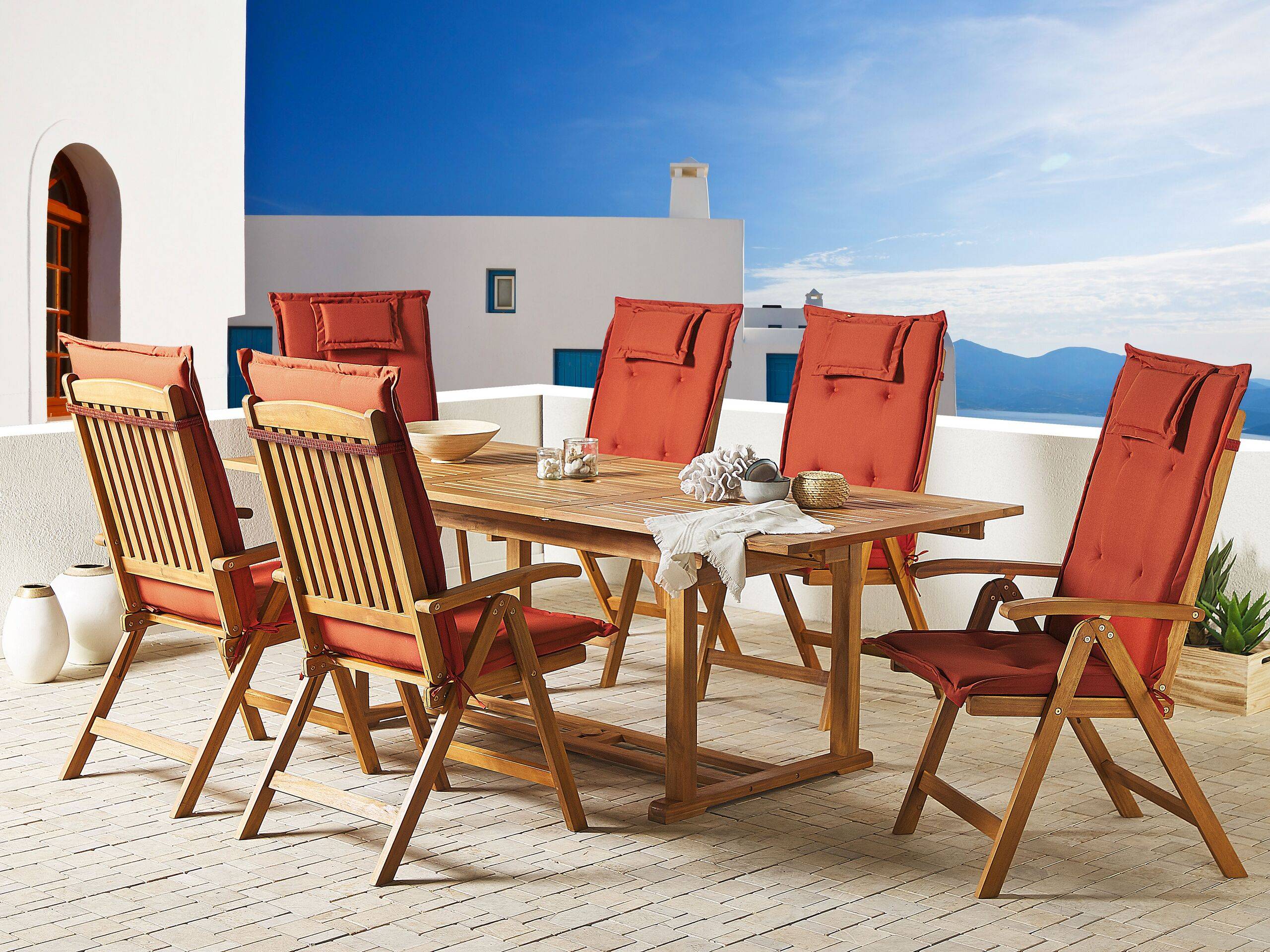 Beliani - Set de Jardin Salle à Manger Extérieure en Bois d\'Acacia Foncé Table Extensible et 6 Chaises Pliantes pour Style Rustique et Toscane - Image 2