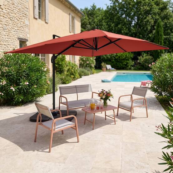 Oviala - Parasol déporté 4x3 m inclinable + 4 dalles à lester terracotta Caserta - Oviala - Image 2