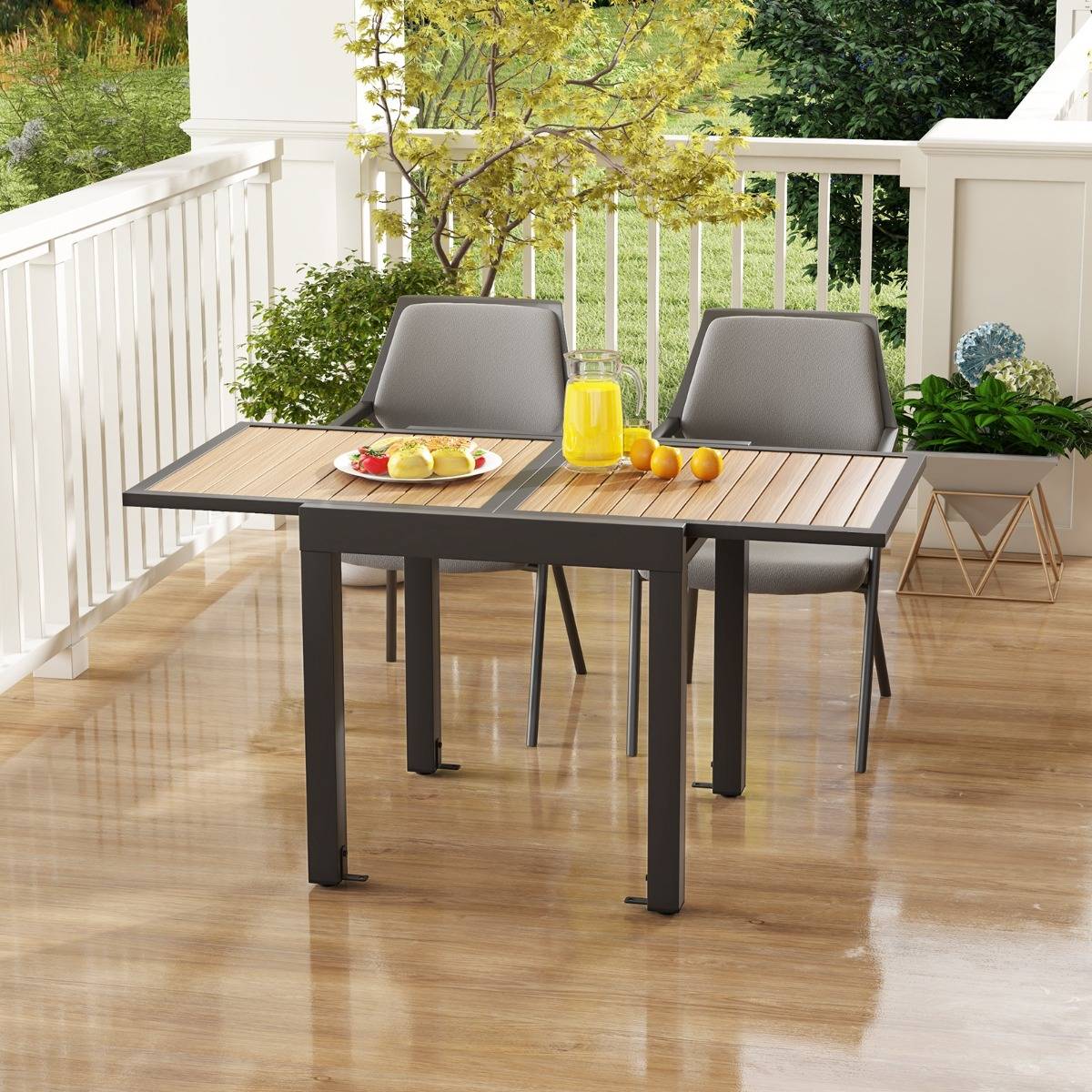 Table de Jardin Extensible en Aluminium Ajustable de 80 à 160 CM Table à Manger Extérieure Rectangulaire pour 4-6 Personnes Naturel - Image 4