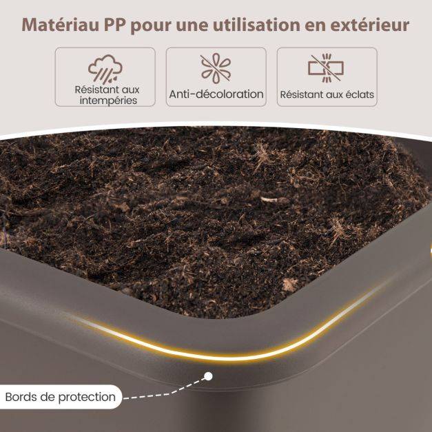 Helloshop26 - Lot de 2 jardinières surélevée à arrosage automatique lits de jardin surélevés avec pieds amovibles trou de drainage marron - Image 4