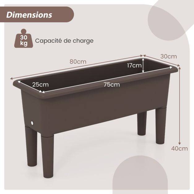 Helloshop26 - Lot de 2 jardinières surélevée à arrosage automatique lits de jardin surélevés avec pieds amovibles trou de drainage marron - Image 5
