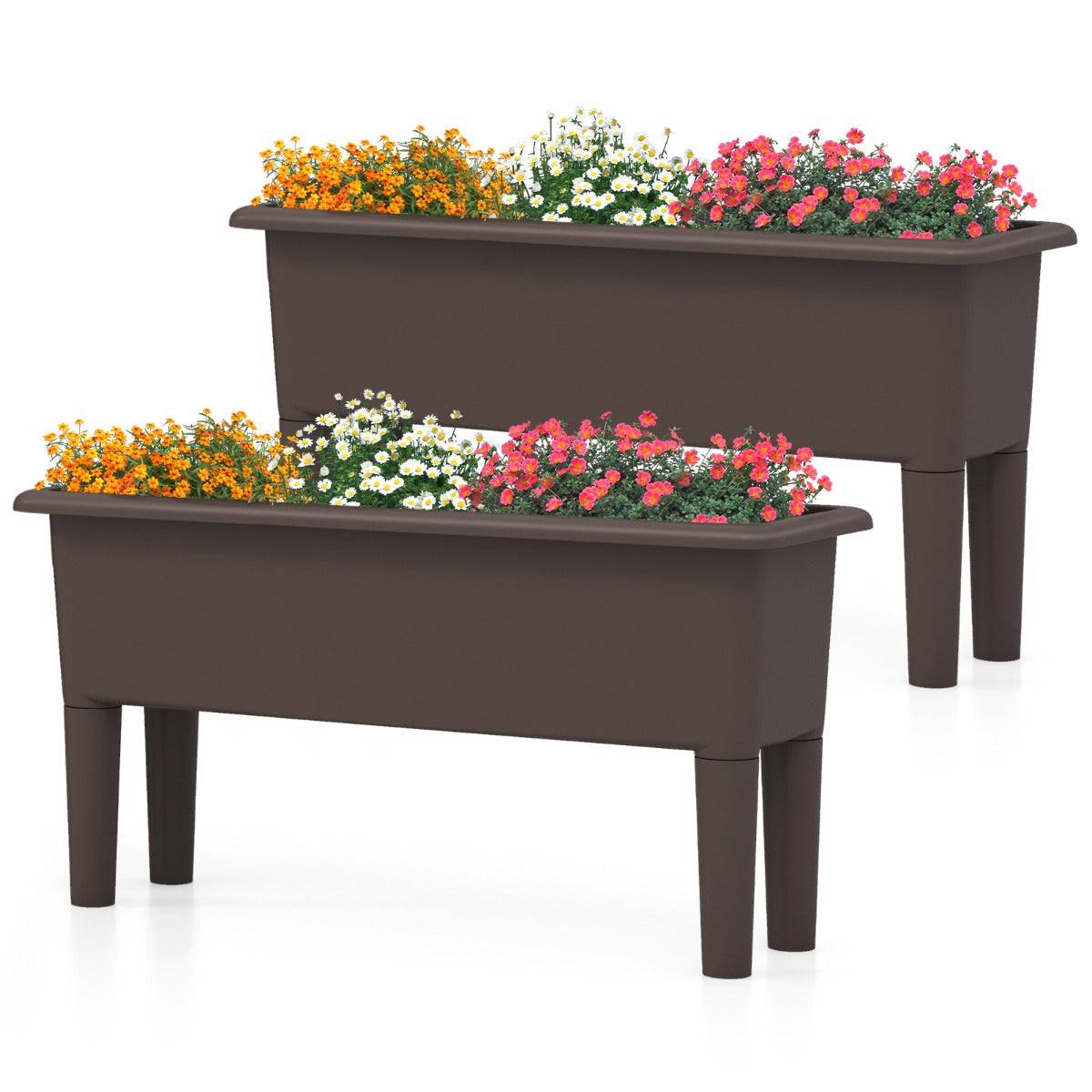 Helloshop26 - Lot de 2 jardinières surélevée à arrosage automatique lits de jardin surélevés avec pieds amovibles trou de drainage marron - Image 1