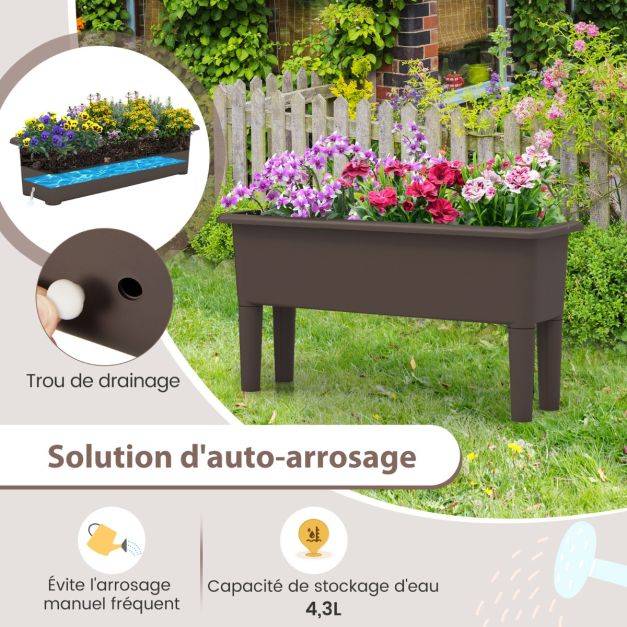 Helloshop26 - Lot de 2 jardinières surélevée à arrosage automatique lits de jardin surélevés avec pieds amovibles trou de drainage marron - Image 2