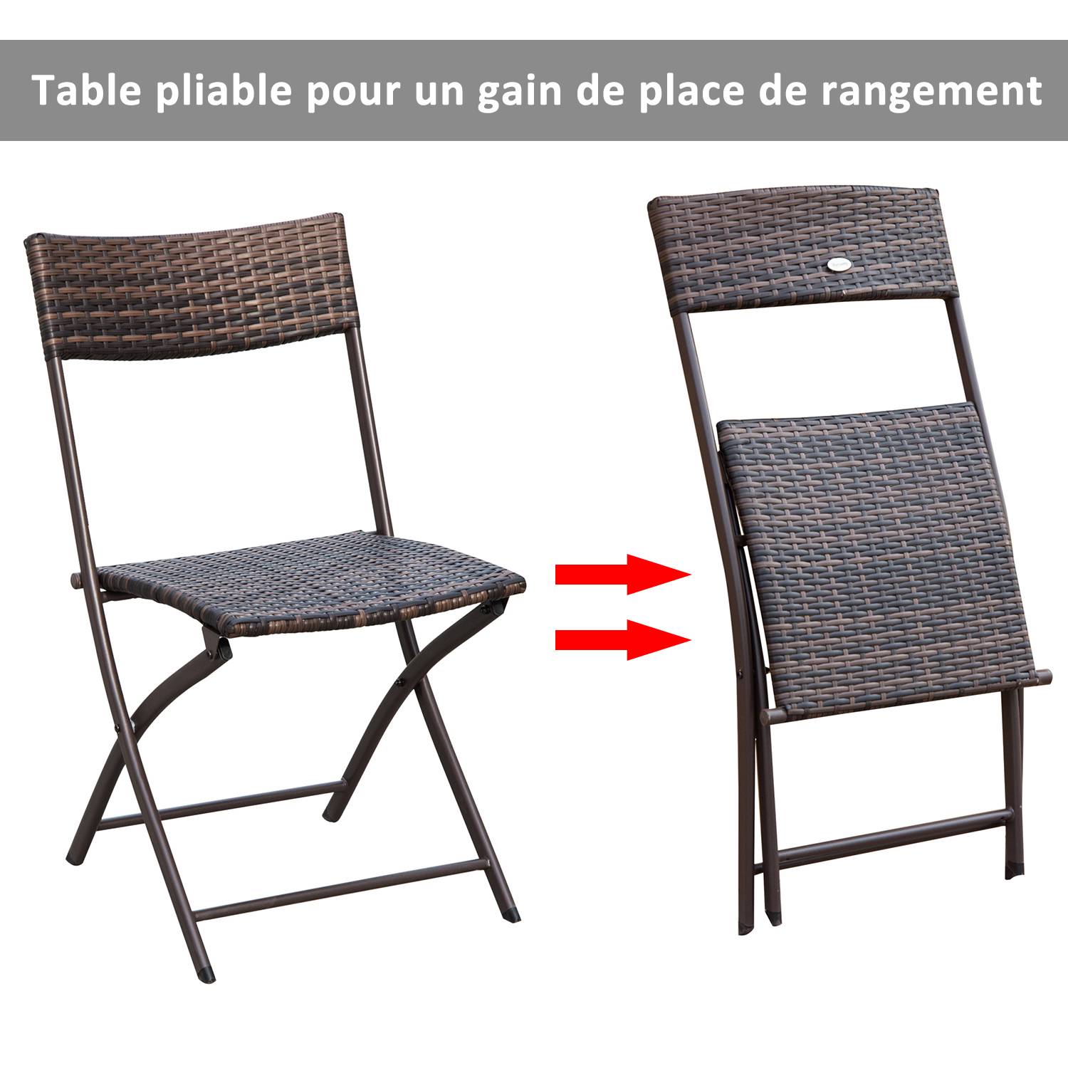 Outsunny - Ensemble salon de jardin 2 places table ronde pliable plateau verre trempé chaises pliantes résine tressée chocolat - Outsunny - Image 4