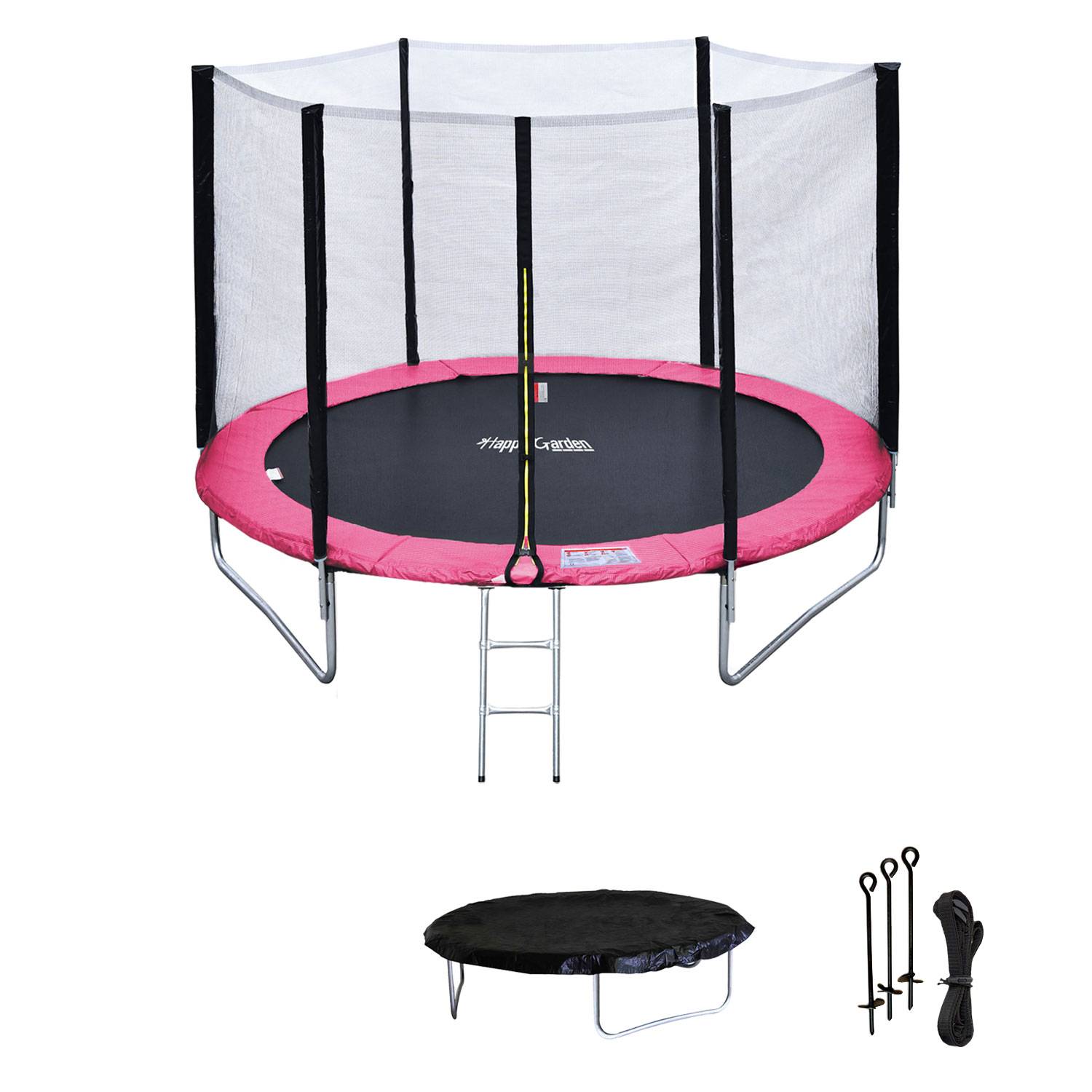 Pack Premium Trampoline 245cm réversible gris / rose CANBERRA + filet, échelle, bâche et kit d'ancrage - HAPPY GARDEN - Image 2