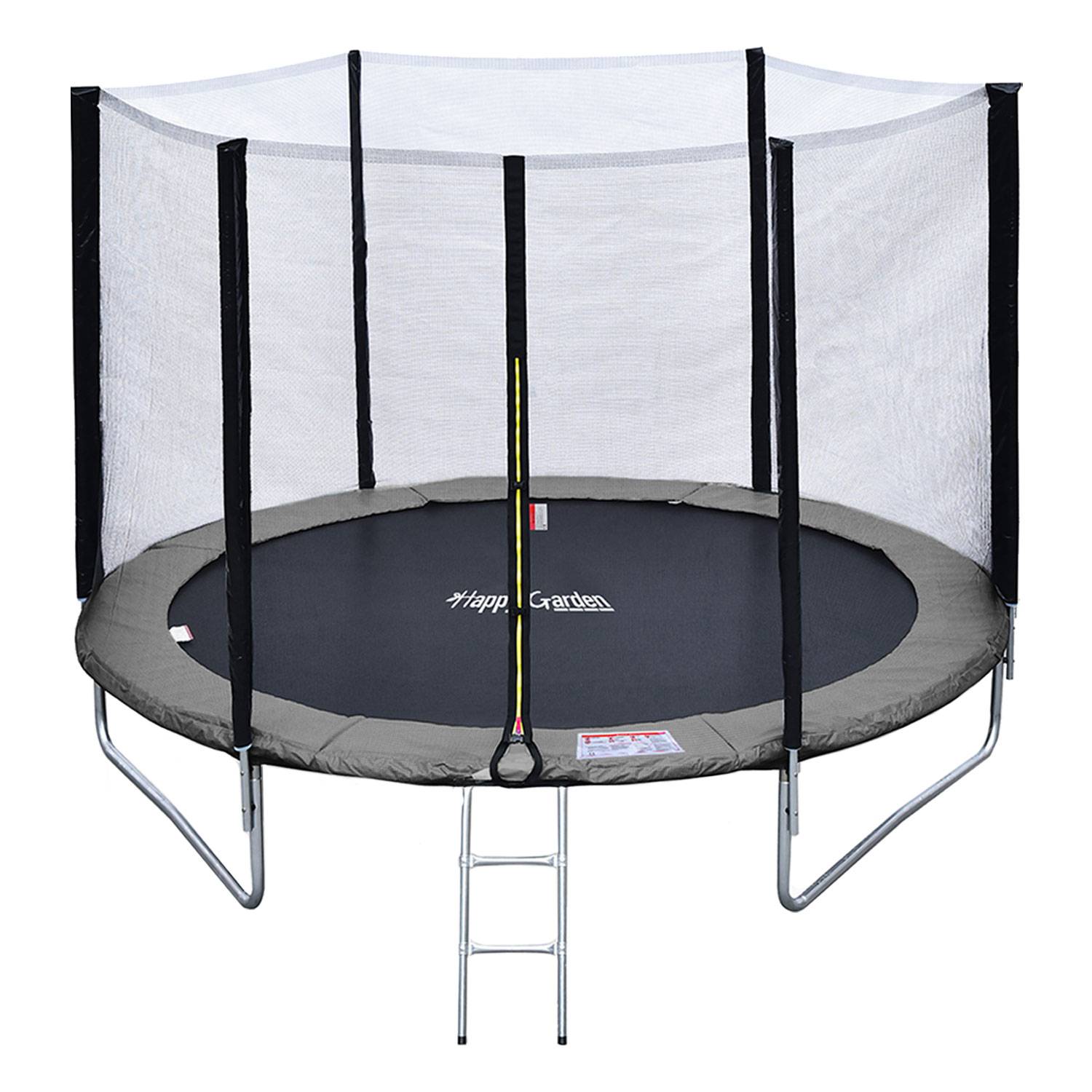 Pack Premium Trampoline 245cm réversible gris / rose CANBERRA + filet, échelle, bâche et kit d'ancrage - HAPPY GARDEN - Image 1