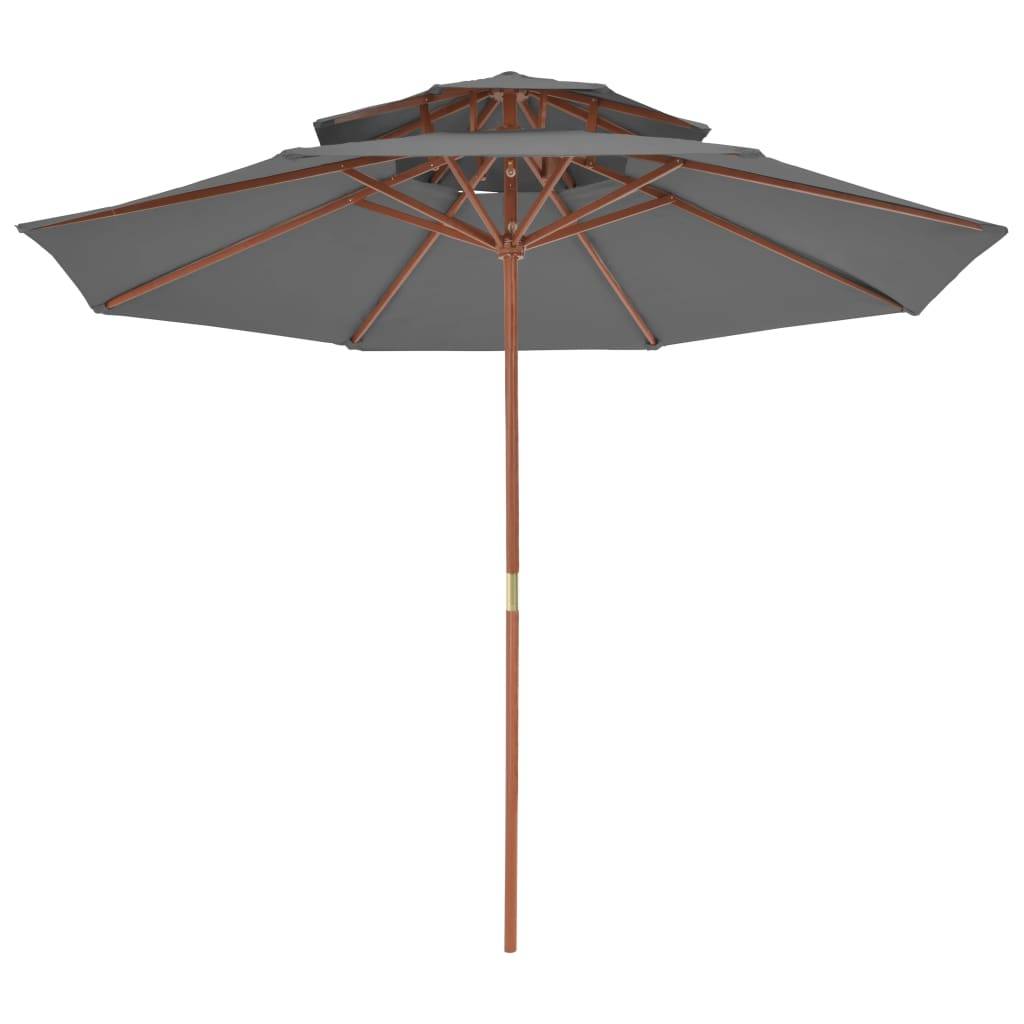 Helloshop26 - Parasol double avec mât en bois 270 cm anthracite - Image 3