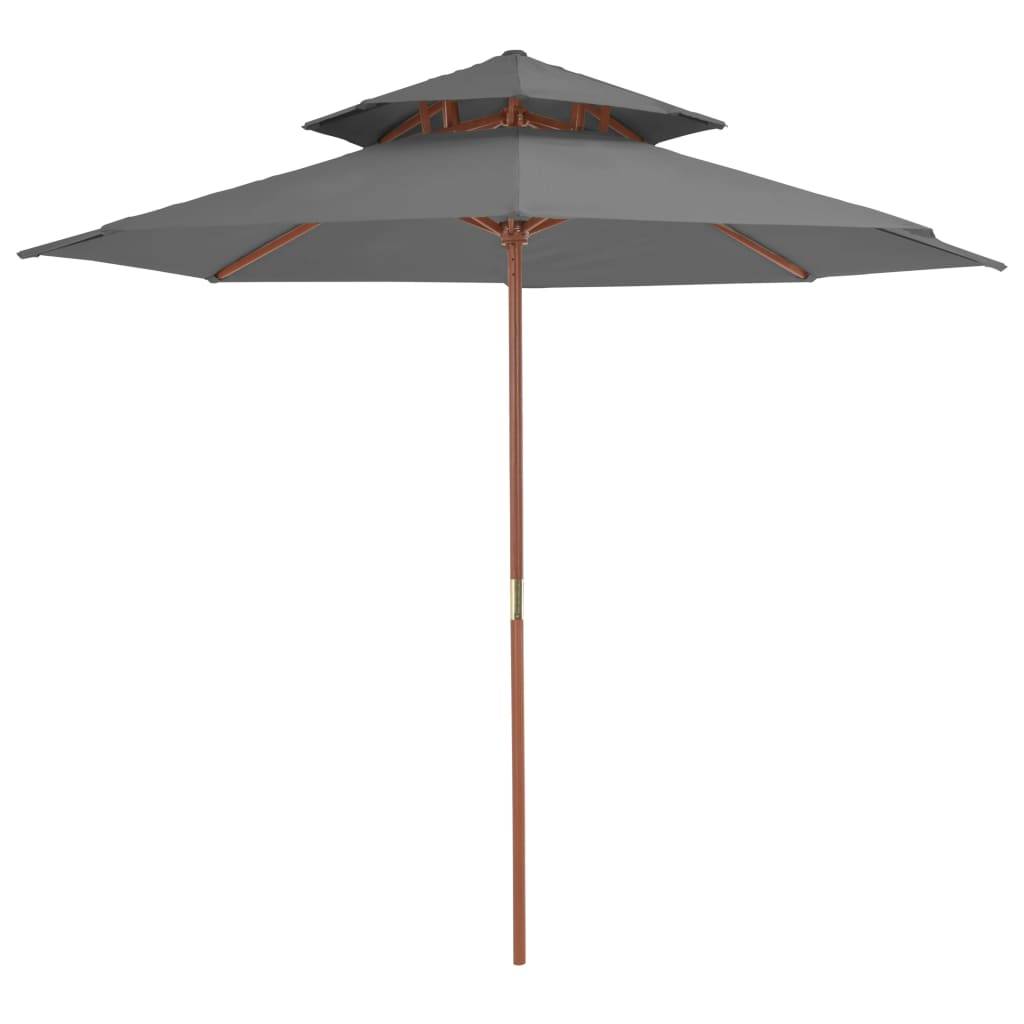 Helloshop26 - Parasol double avec mât en bois 270 cm anthracite - Image 1