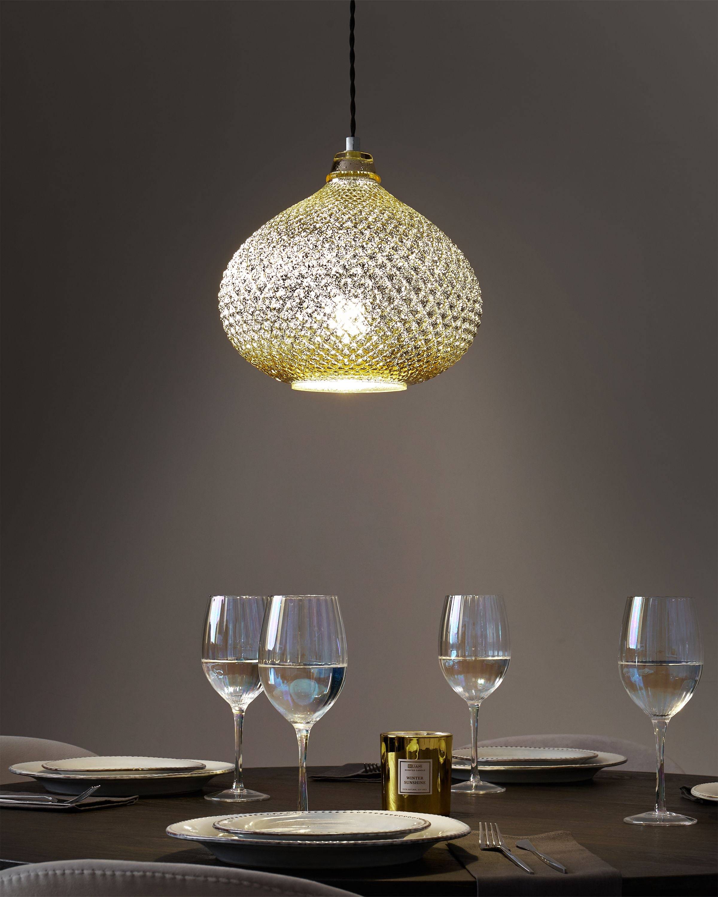 Beliani - Lampe suspension Verre Doré MADON - 30x30x88- Beliani - Image 1
