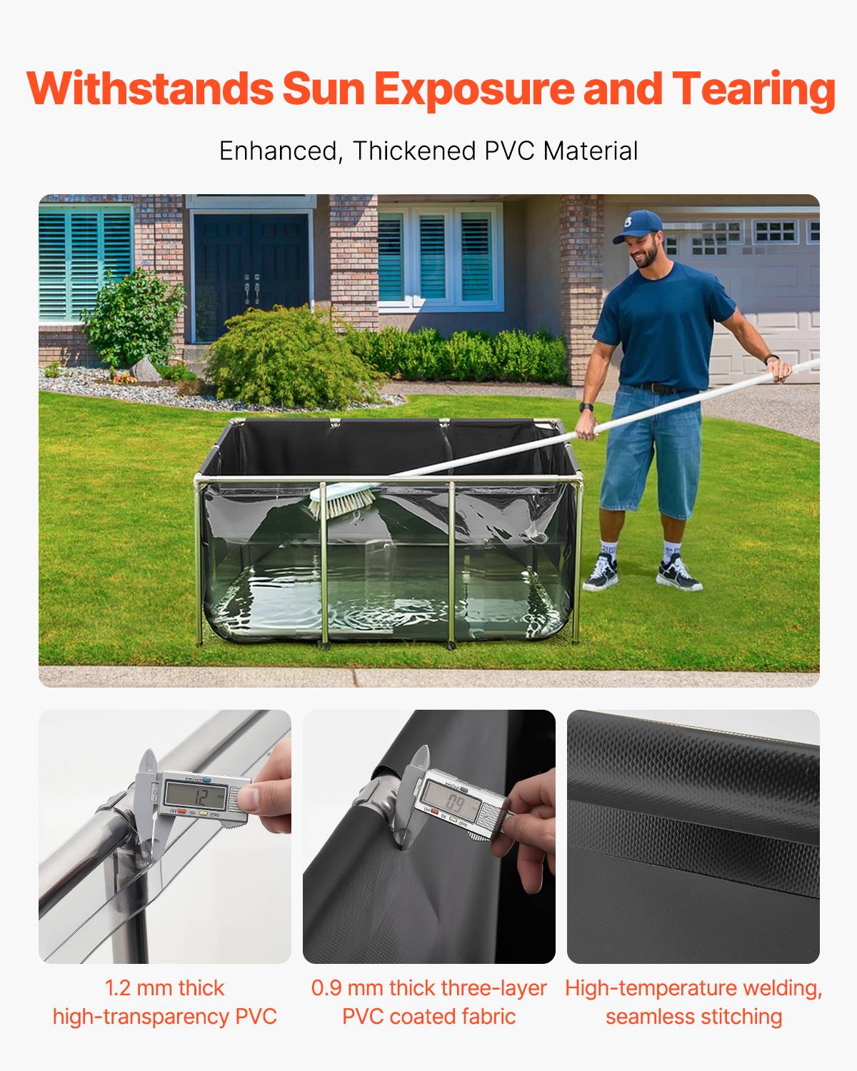 Vevor - Bassin à poissons hors sol 1023,3 L, toile PVC, panneau transparent, cadre inox, vanne de vidange, pour poissons rouges, carpes, koïs. - Image 3