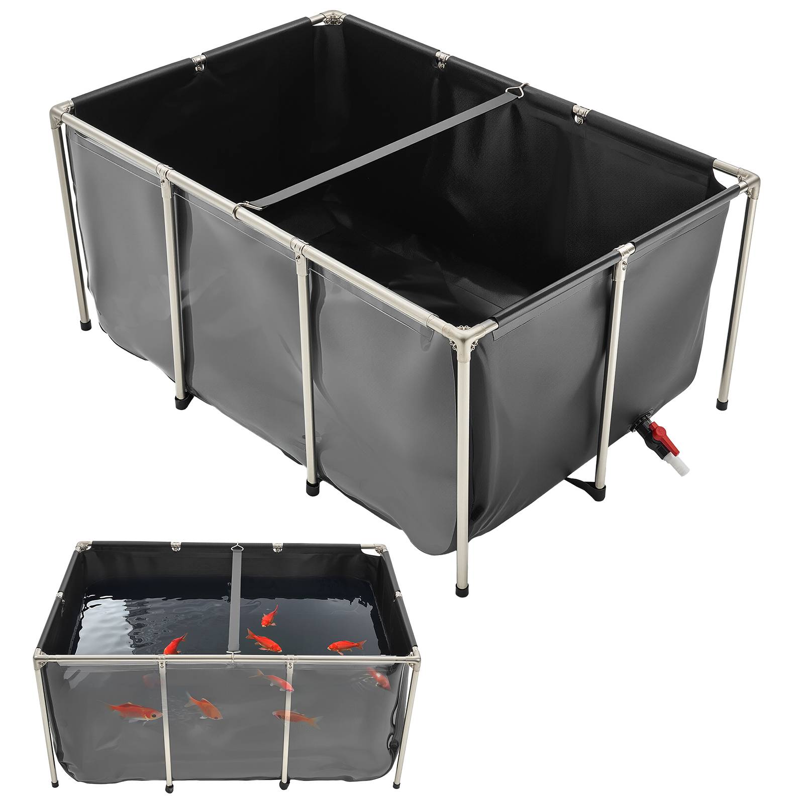 Vevor - Bassin à poissons hors sol 1023,3 L, toile PVC, panneau transparent, cadre inox, vanne de vidange, pour poissons rouges, carpes, koïs. - Image 1
