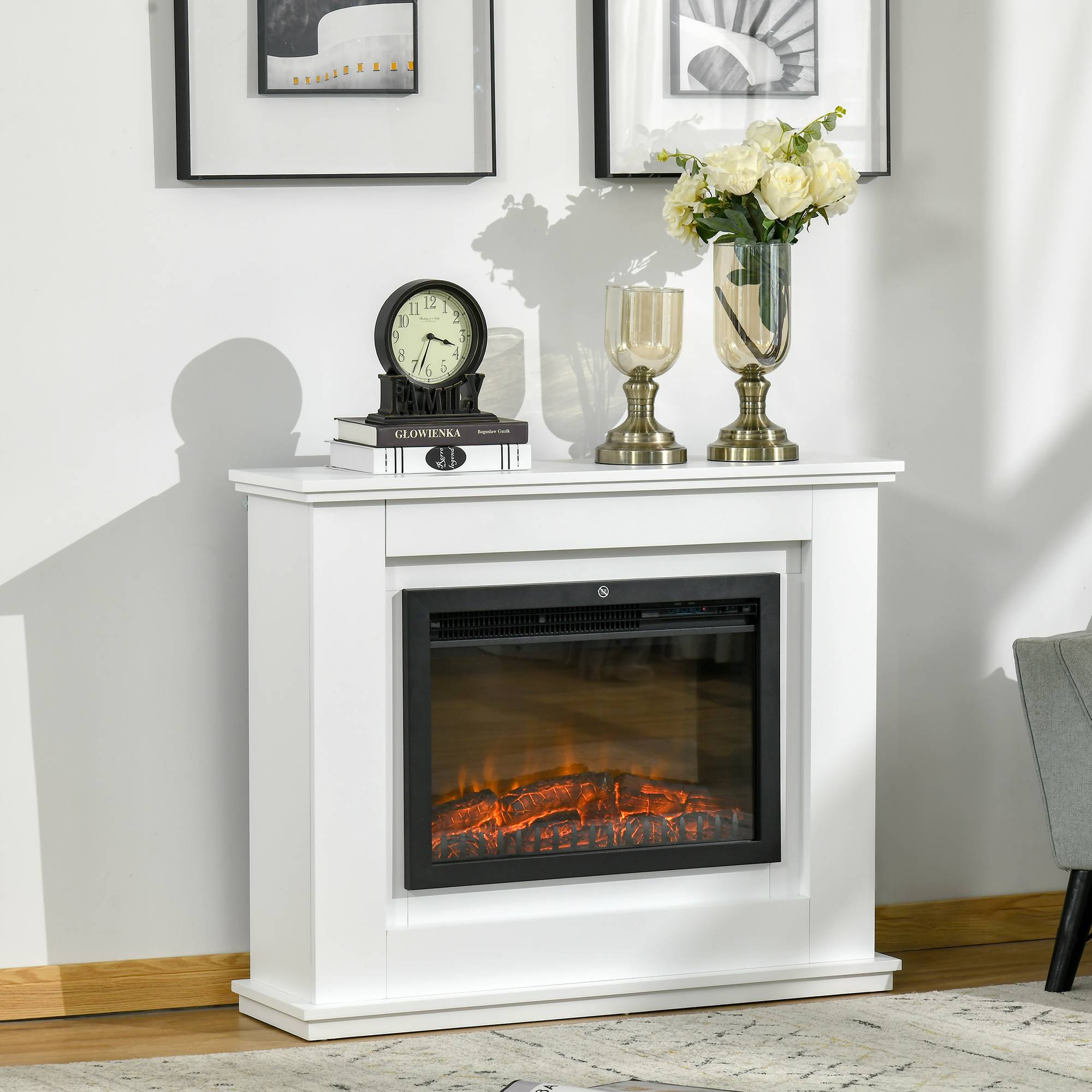 Cheminée électrique Grande Taille 2000 W Effet Flammes LED minuterie température luminosité réglables télécommande fournie Blanc - Image 3