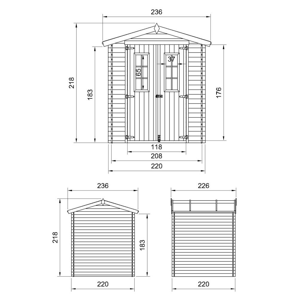 Timbela - Abri de jardin en bois - Stockage extérieur I236xL226xH218 cm/ 4.33 m² - Petit abri à outils, Local à vélos - 19 mm d’épaisseur - Timbela M369C - Image 5