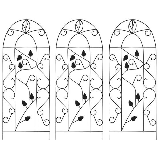 Lot de 3 Tuteurs Décoratifs pour Plantes Fer Motif Feuilles Support pour Jardin Noir 40x100 cm – ComfortXL Outdoor Living - Image 1