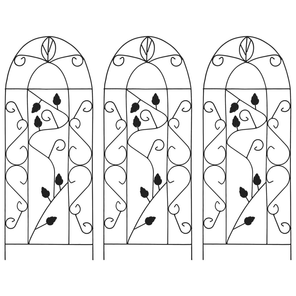 Lot de 3 Tuteurs Décoratifs pour Plantes Fer Motif Feuilles Support pour Jardin Noir 40x100 cm – ComfortXL Outdoor Living - Image 1