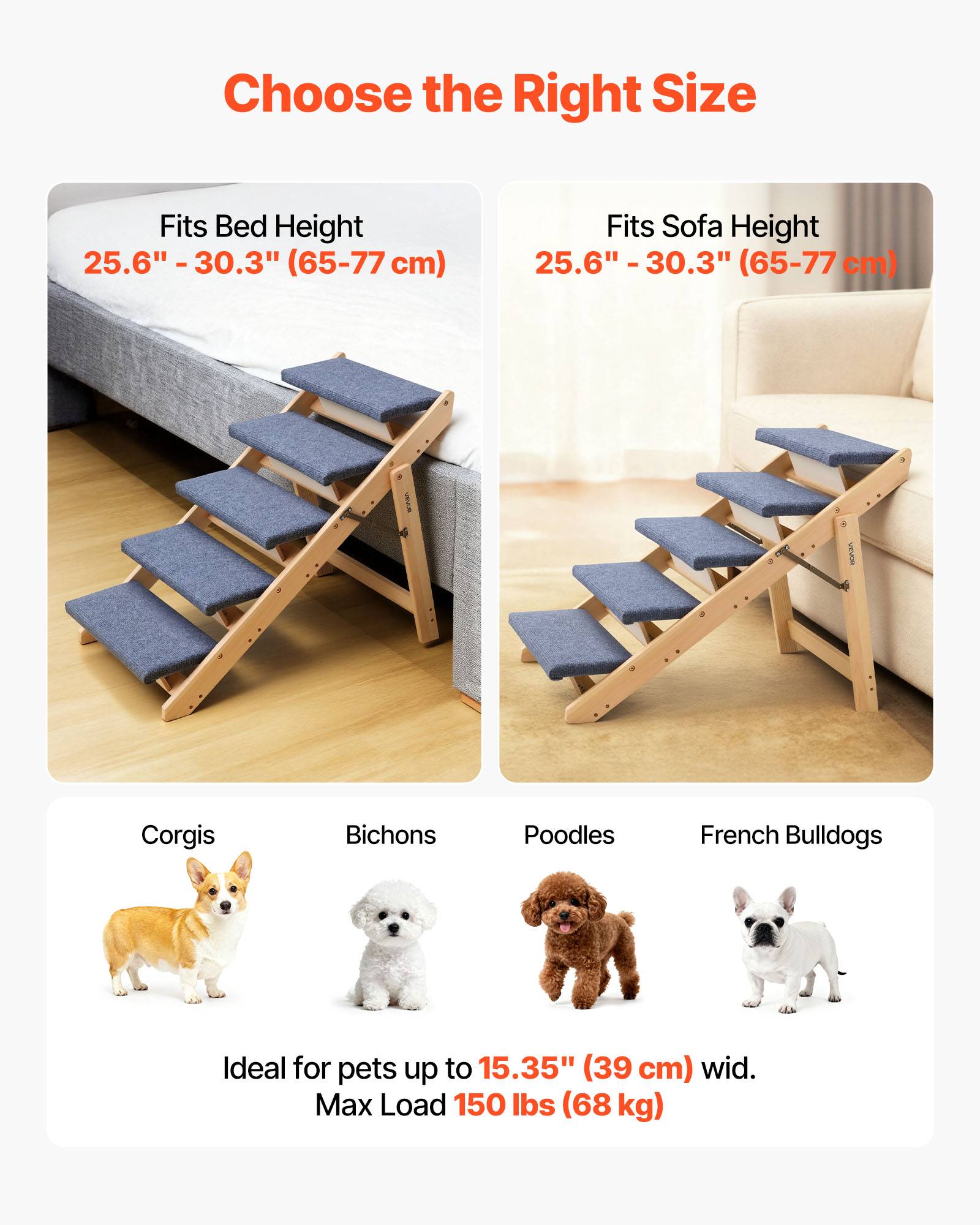 Vevor - VEVOR Escalier Chien Pliable 5 Marches Rampe Canapé Lit Voiture Jusqu'à 68 kg - Image 5