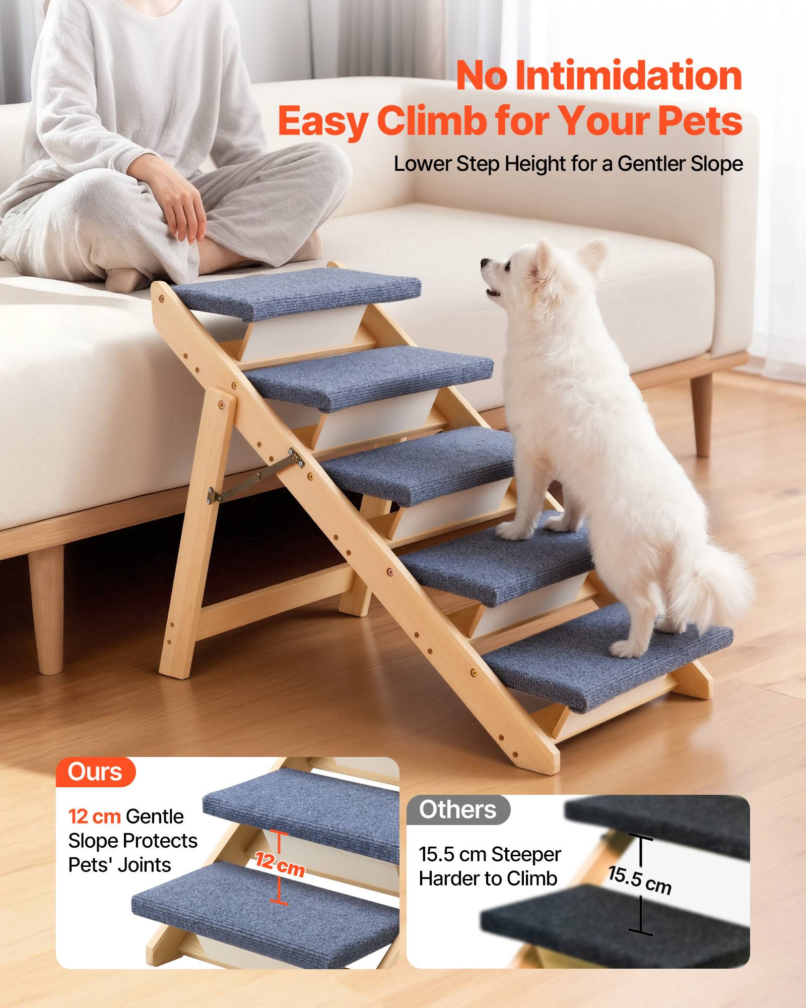 Vevor - VEVOR Escalier Chien Pliable 5 Marches Rampe Canapé Lit Voiture Jusqu'à 68 kg - Image 2