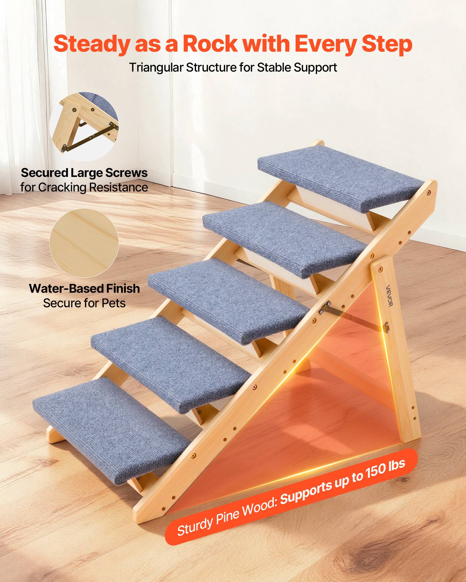 Vevor - VEVOR Escalier Chien Pliable 5 Marches Rampe Canapé Lit Voiture Jusqu'à 68 kg - Image 3