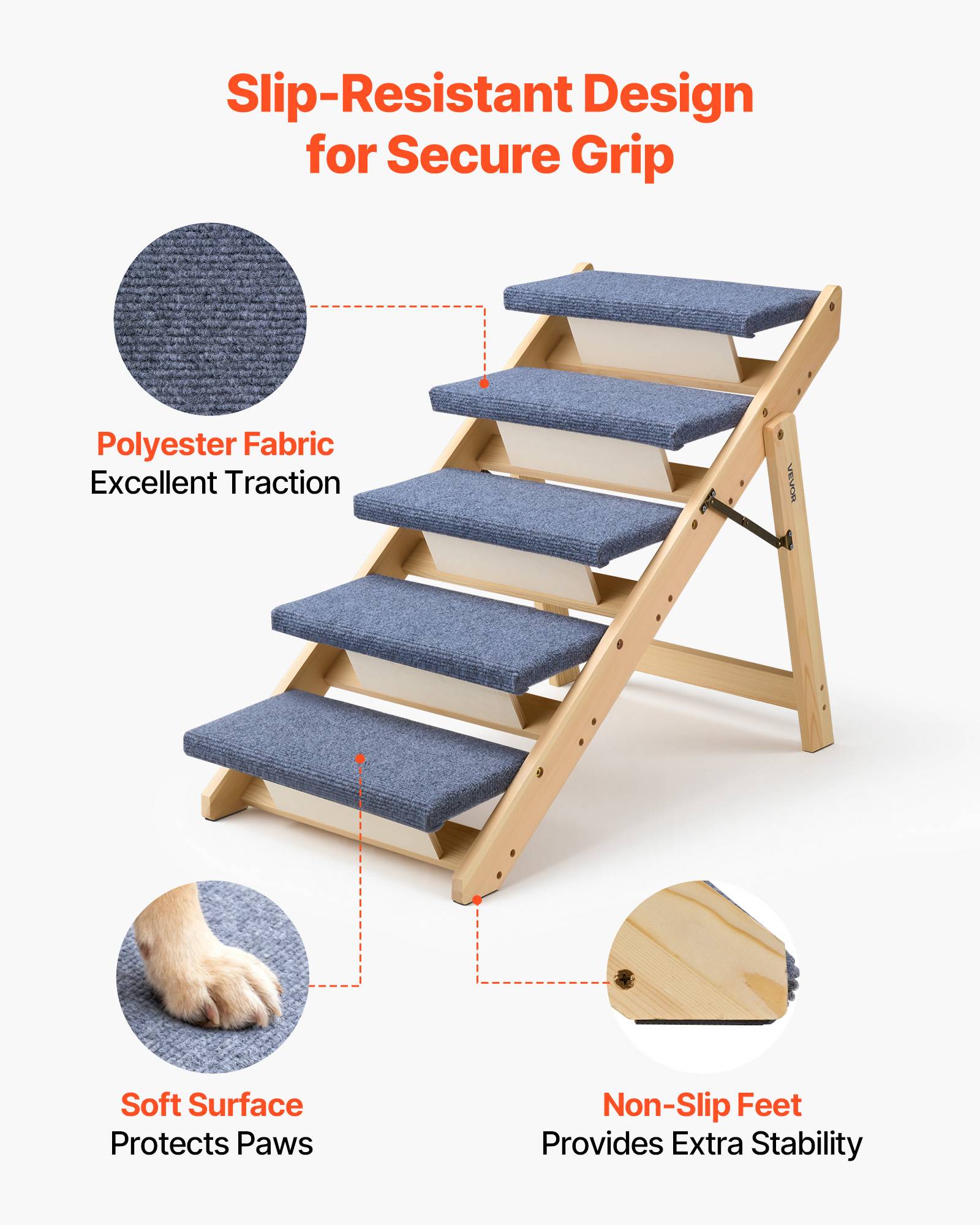 Vevor - VEVOR Escalier Chien Pliable 5 Marches Rampe Canapé Lit Voiture Jusqu'à 68 kg - Image 4