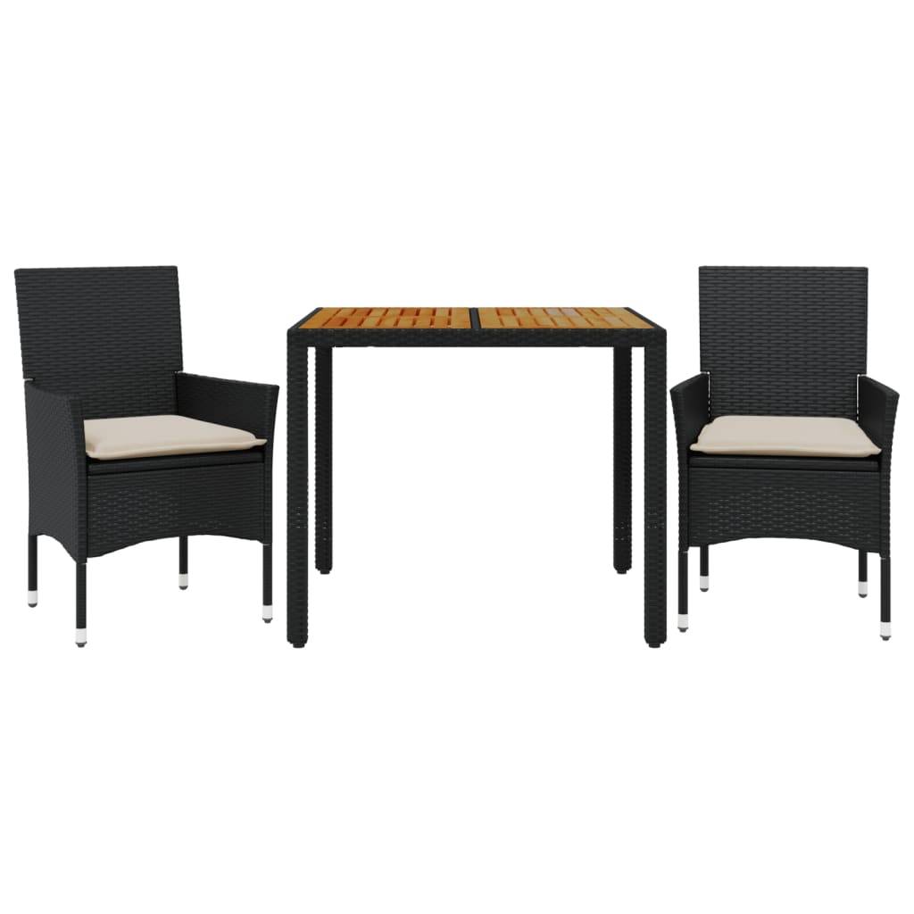 Vidaxl - Ensemble à manger de jardin et coussins 3 pcs-Salons de jardin noir rotin acacia 624607 - Image 2