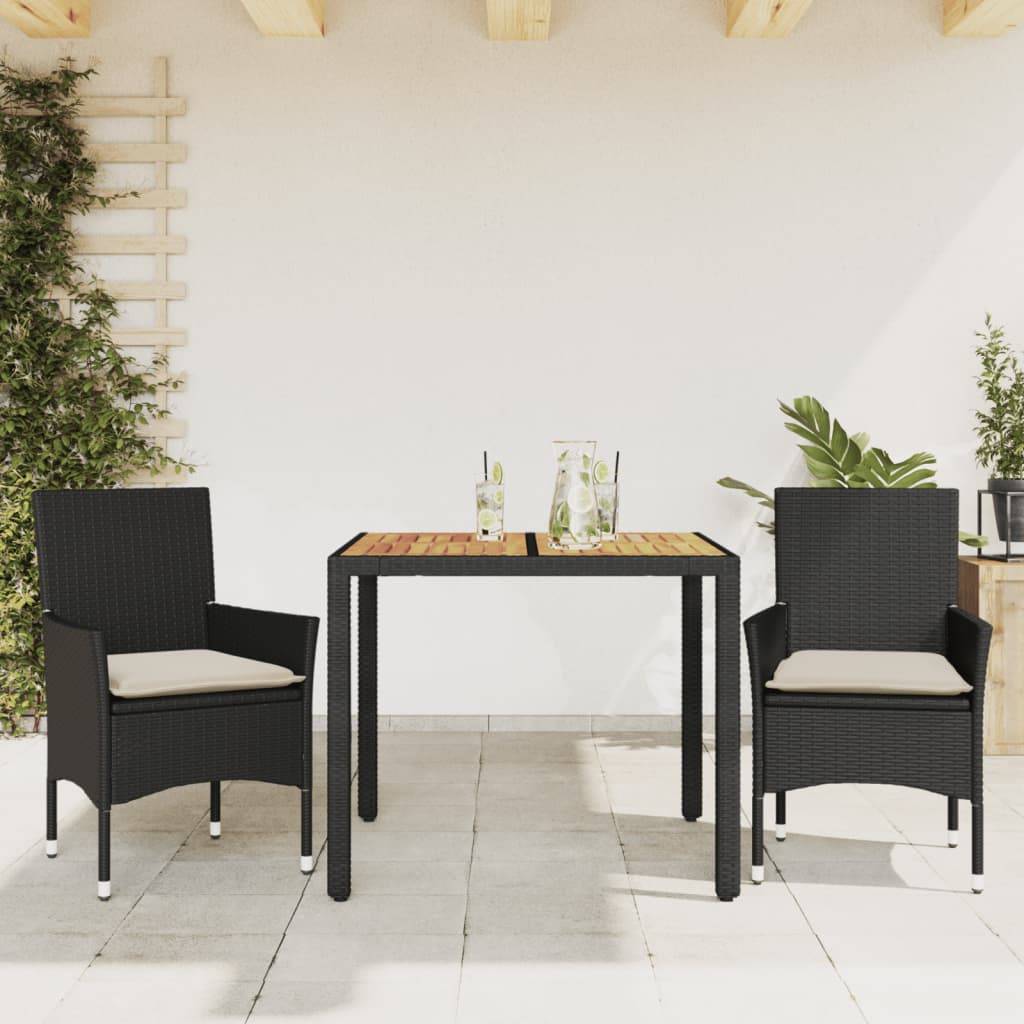 Vidaxl - Ensemble à manger de jardin et coussins 3 pcs-Salons de jardin noir rotin acacia 624607 - Image 1