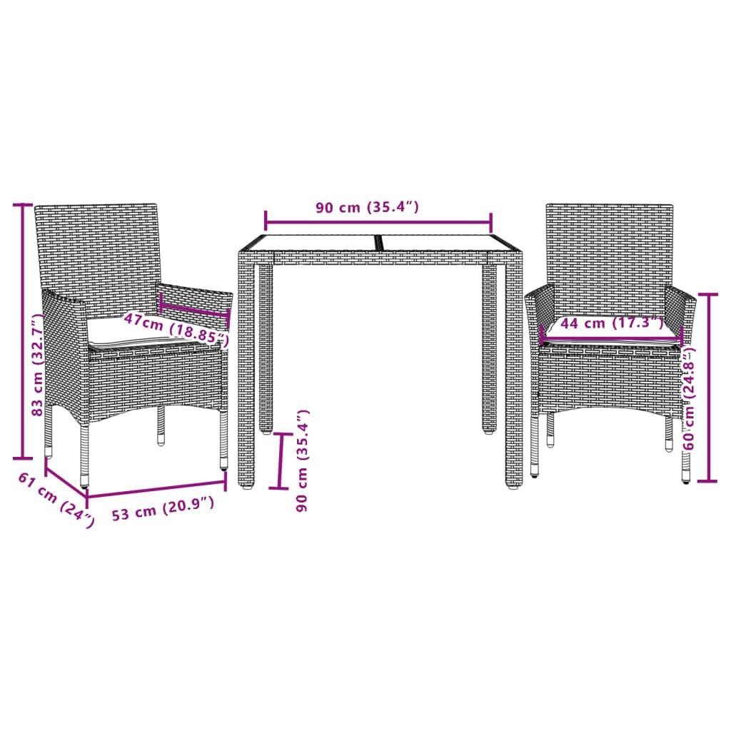 Vidaxl - Ensemble à manger de jardin et coussins 3 pcs-Salons de jardin noir rotin acacia 624607 - Image 7