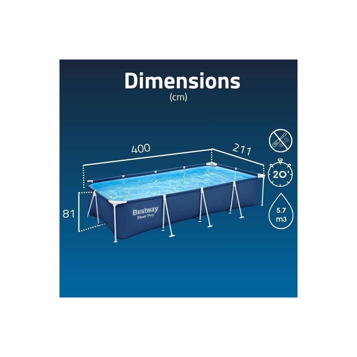 Bestway - Piscine hors sol rectangulaire 400x211x 81Cm Anti-Corrosion, Liner PVC Renforcé, Pompe de Filtration Incluse 5700L Bestway - Image 3