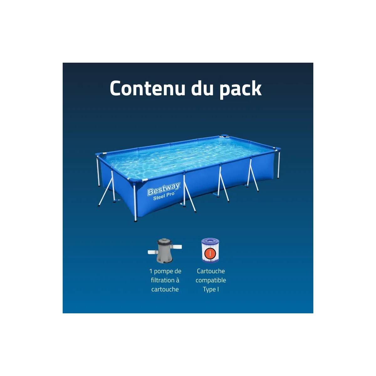 Bestway - Piscine hors sol rectangulaire 400x211x 81Cm Anti-Corrosion, Liner PVC Renforcé, Pompe de Filtration Incluse 5700L Bestway - Image 4