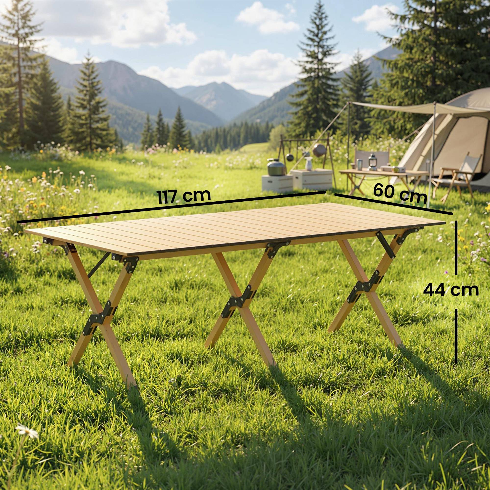 Table de camping pliante aluminium aspect bois 117 x 60 x 44 cm - PANGIVO - Image 5