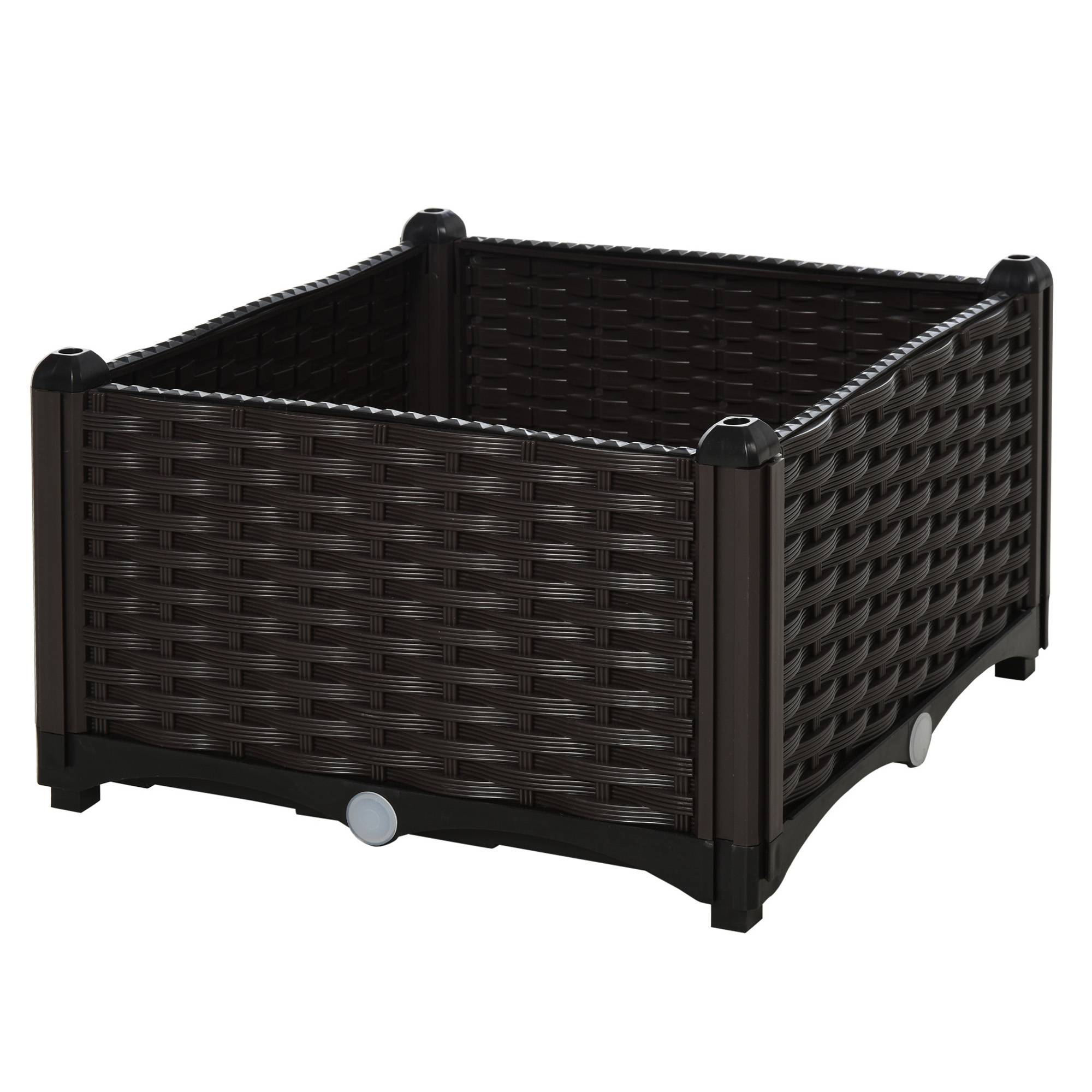 Bac surélevé, jardinière drainage, aspect rotin, plastique, brun, 40x40x44 cm - Image 9