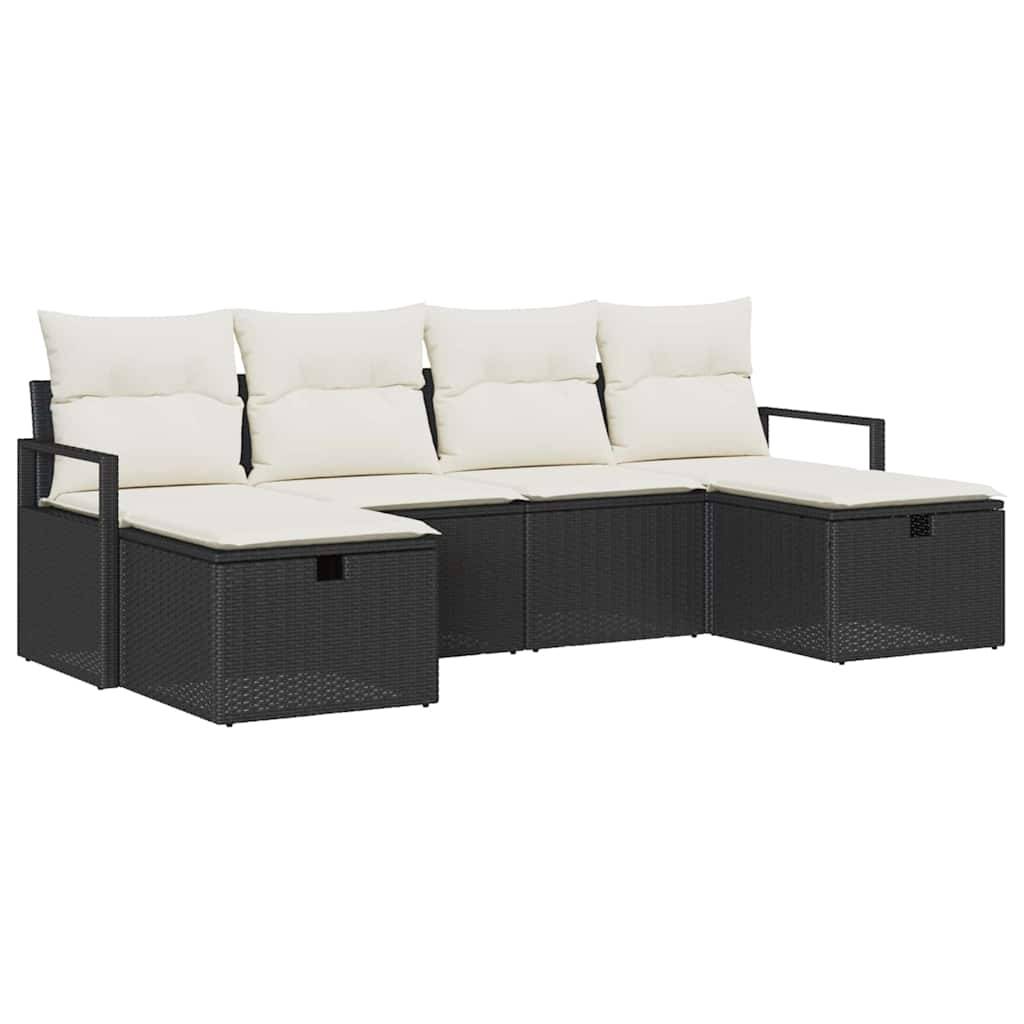 Canapé d'Angle Jardin Polyrotin - 6 Modules avec Rangement pour Terrasse - Noir et Crème – ComfortXL Outdoor Living - Image 2