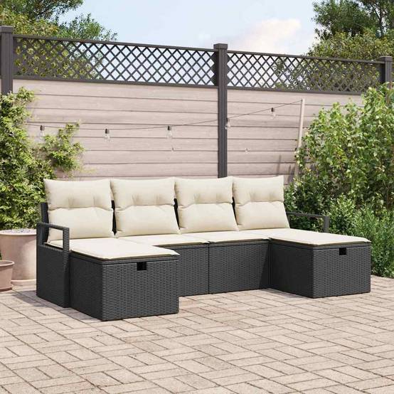 Canapé d'Angle Jardin Polyrotin - 6 Modules avec Rangement pour Terrasse - Noir et Crème – ComfortXL Outdoor Living - Image 1