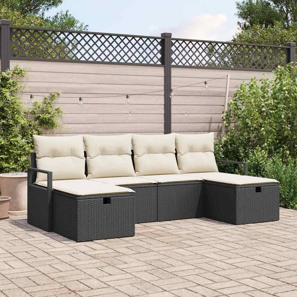 Canapé d'Angle Jardin Polyrotin - 6 Modules avec Rangement pour Terrasse - Noir et Crème – ComfortXL Outdoor Living - Image 1