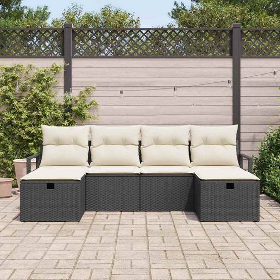 Canapé d'Angle Jardin Polyrotin - 6 Modules avec Rangement pour Terrasse - Noir et Crème – ComfortXL Outdoor Living - Image 3