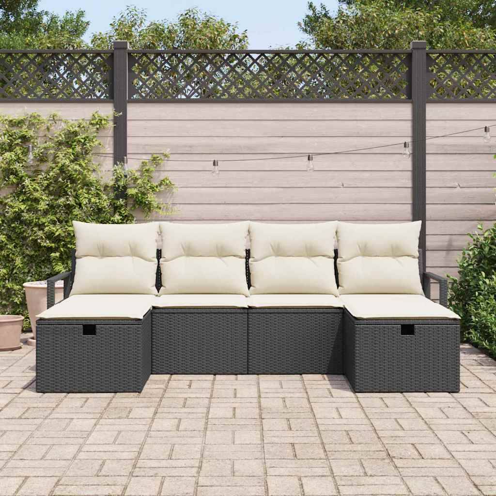 Canapé d'Angle Jardin Polyrotin - 6 Modules avec Rangement pour Terrasse - Noir et Crème – ComfortXL Outdoor Living - Image 3