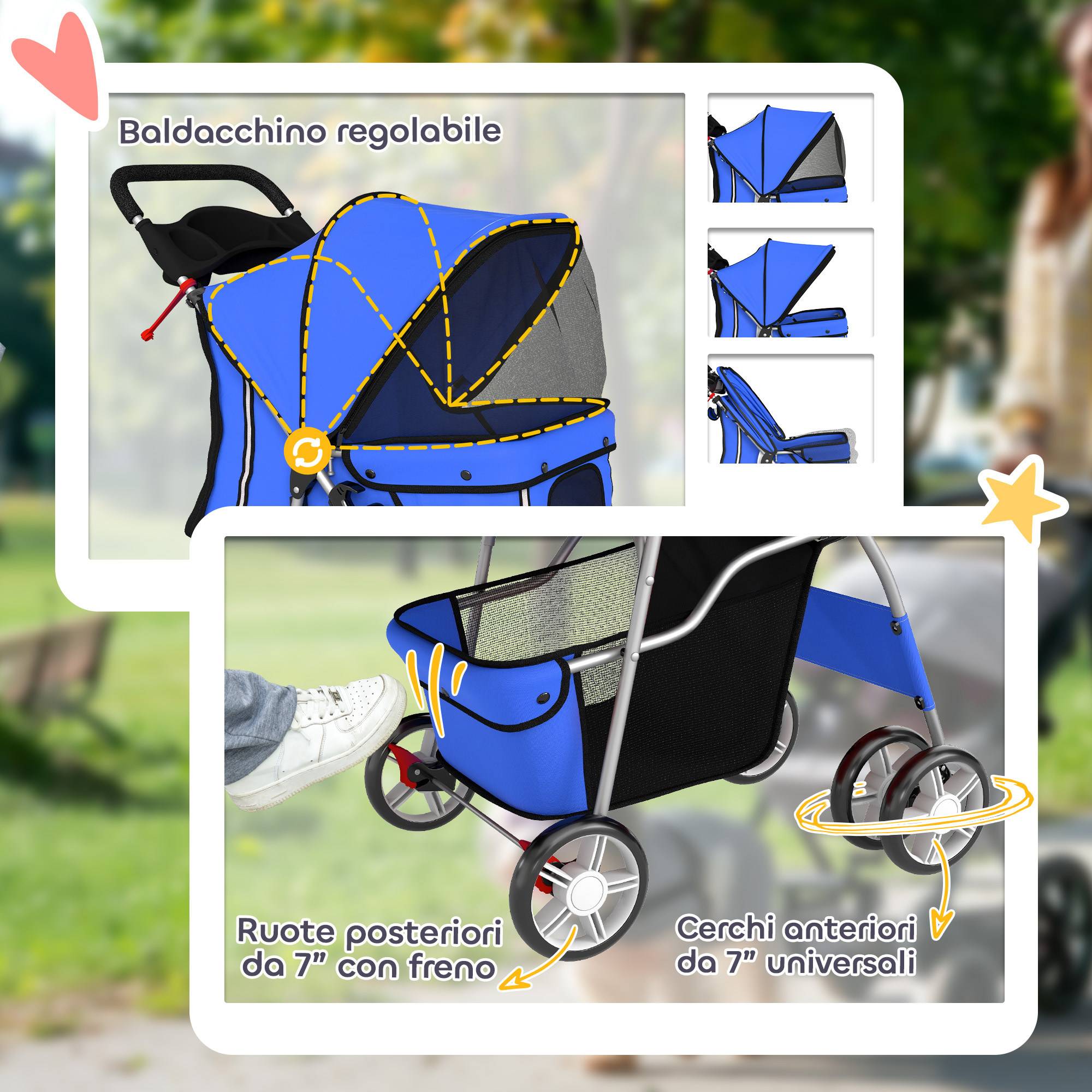 Poussette pour chien et chat, pliable, jusqu'à 10 kg, bleue - Image 8