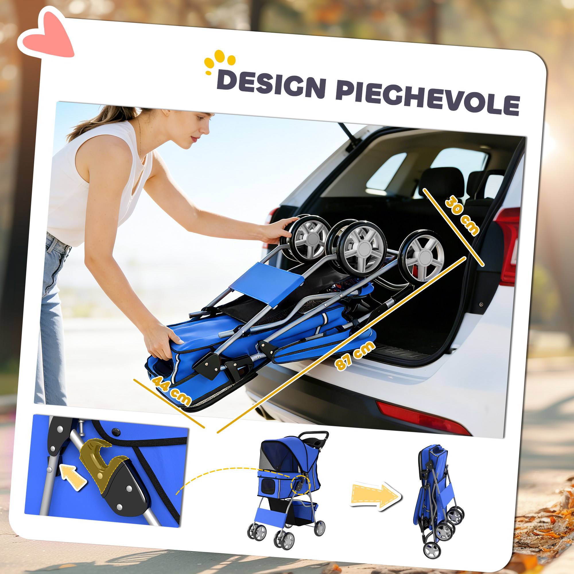 Poussette pour chien et chat, pliable, jusqu'à 10 kg, bleue - Image 7