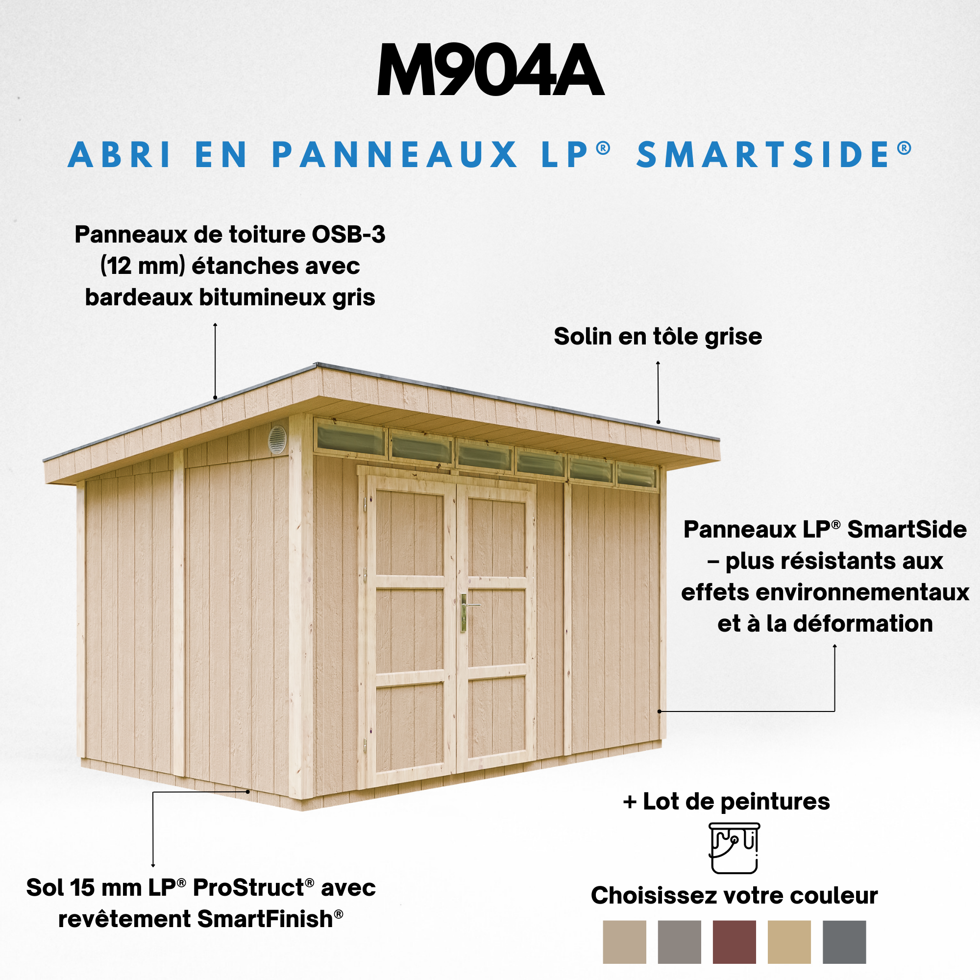 Timbela - Abri de Jardin Qualité Premium 9m² / L412xL279cm - Kit tout compris avec sol, tuiles bitumineuses, set de peinture - Timbela M904A - Image 9
