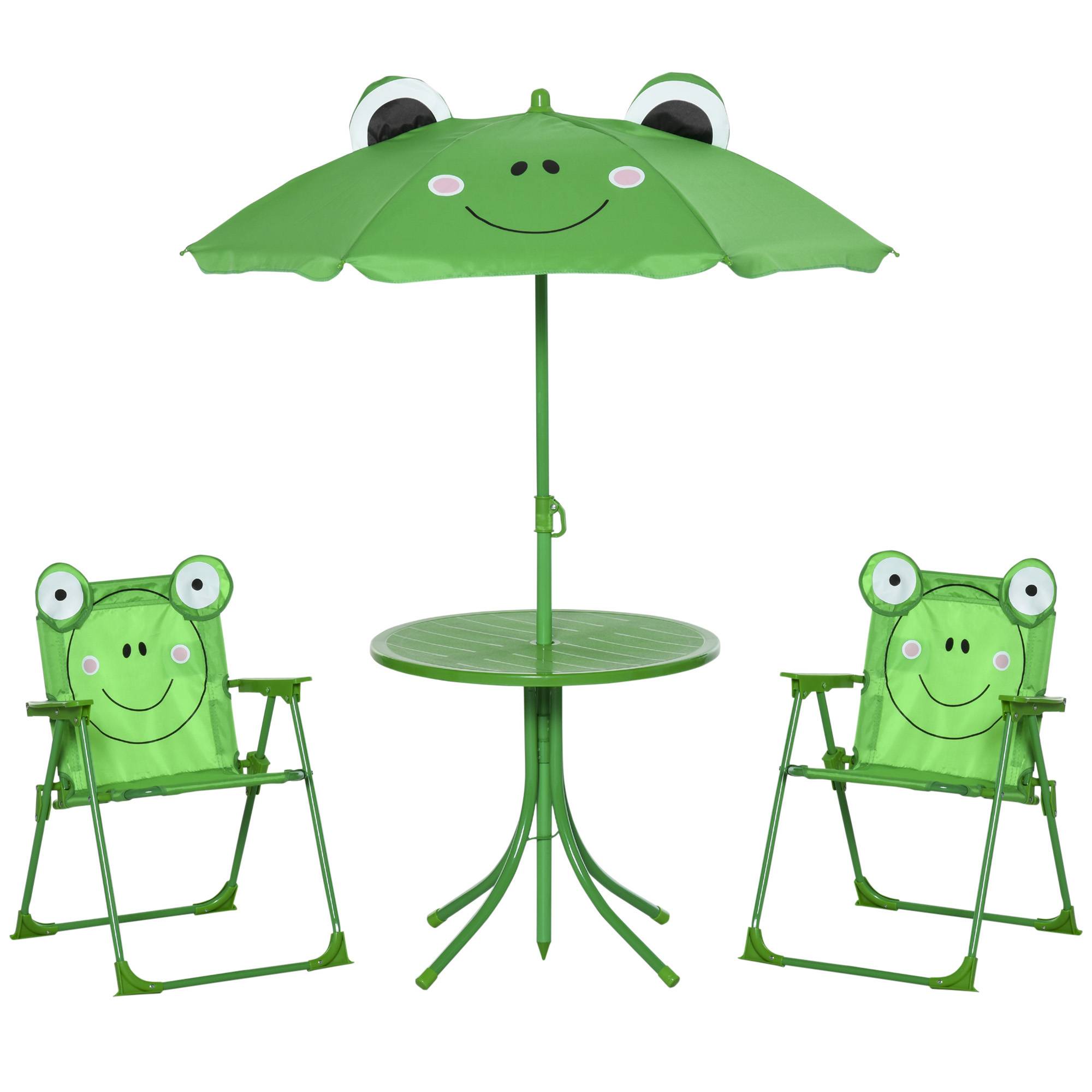 Maison Chic - Ensemble Salon de Jardin Enfant 4 pcs Design Grenouille - Table Ronde + 2 chaises Pliables + Parasol - métal époxy Oxford Vert - Image 1