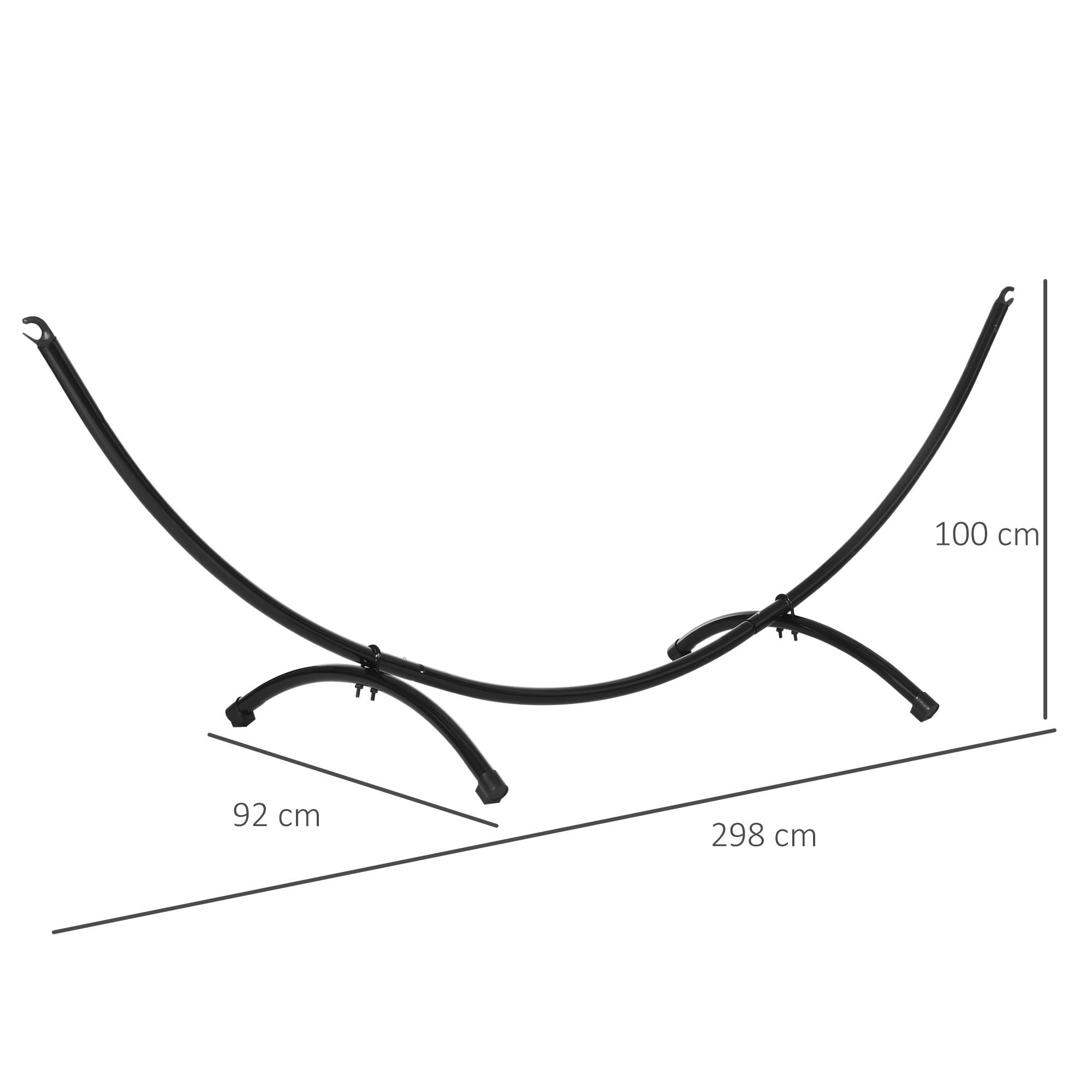 Support hamac extérieur acier avec corde traction résistant jardin camping noir 300x90x100 cm - Image 5