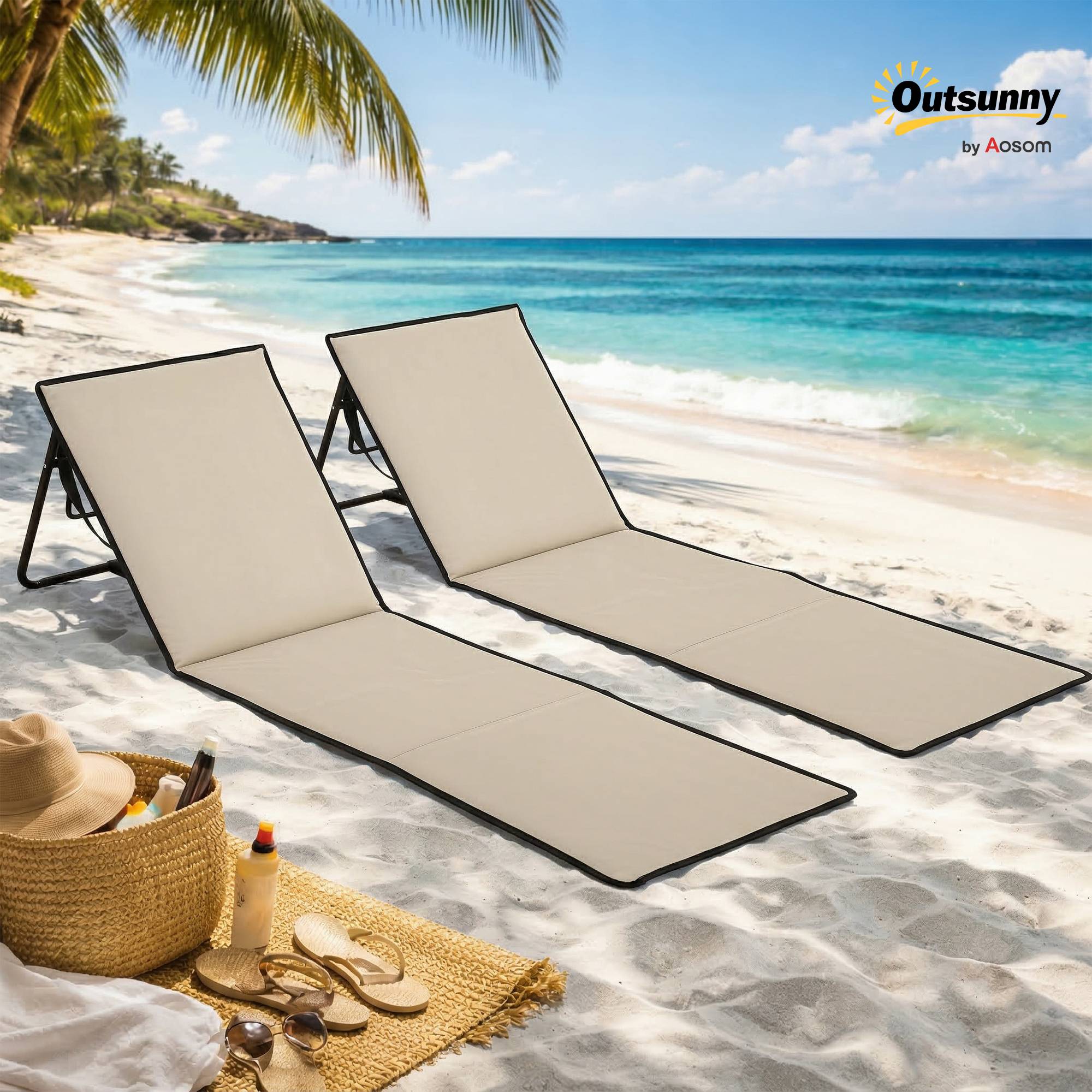Lot 2 tapis de plage pliables tissu oxford parc piscine dossier réglable beige - ComfortXL Outdoor Living - Image 3