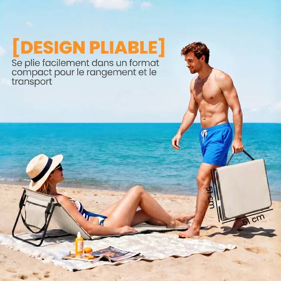 Lot 2 tapis de plage pliables tissu oxford parc piscine dossier réglable beige - ComfortXL Outdoor Living - Image 7