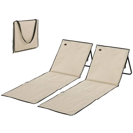 Lot 2 tapis de plage pliables tissu oxford parc piscine dossier réglable beige - ComfortXL Outdoor Living - Image 2